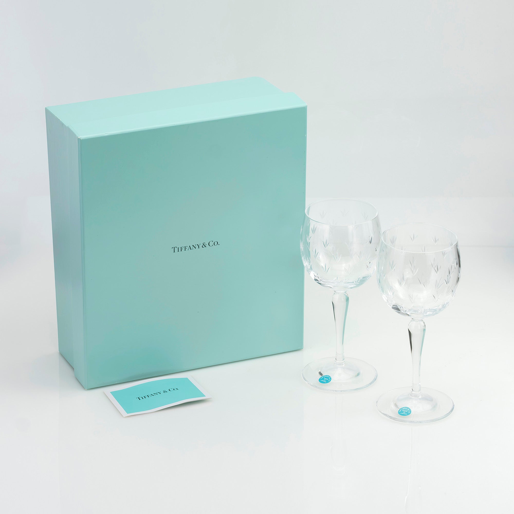 ティファニー TIFFANY & Co. フローレット クリスタルワイングラス ペア 花模様 エッチング 美品【箱付】
