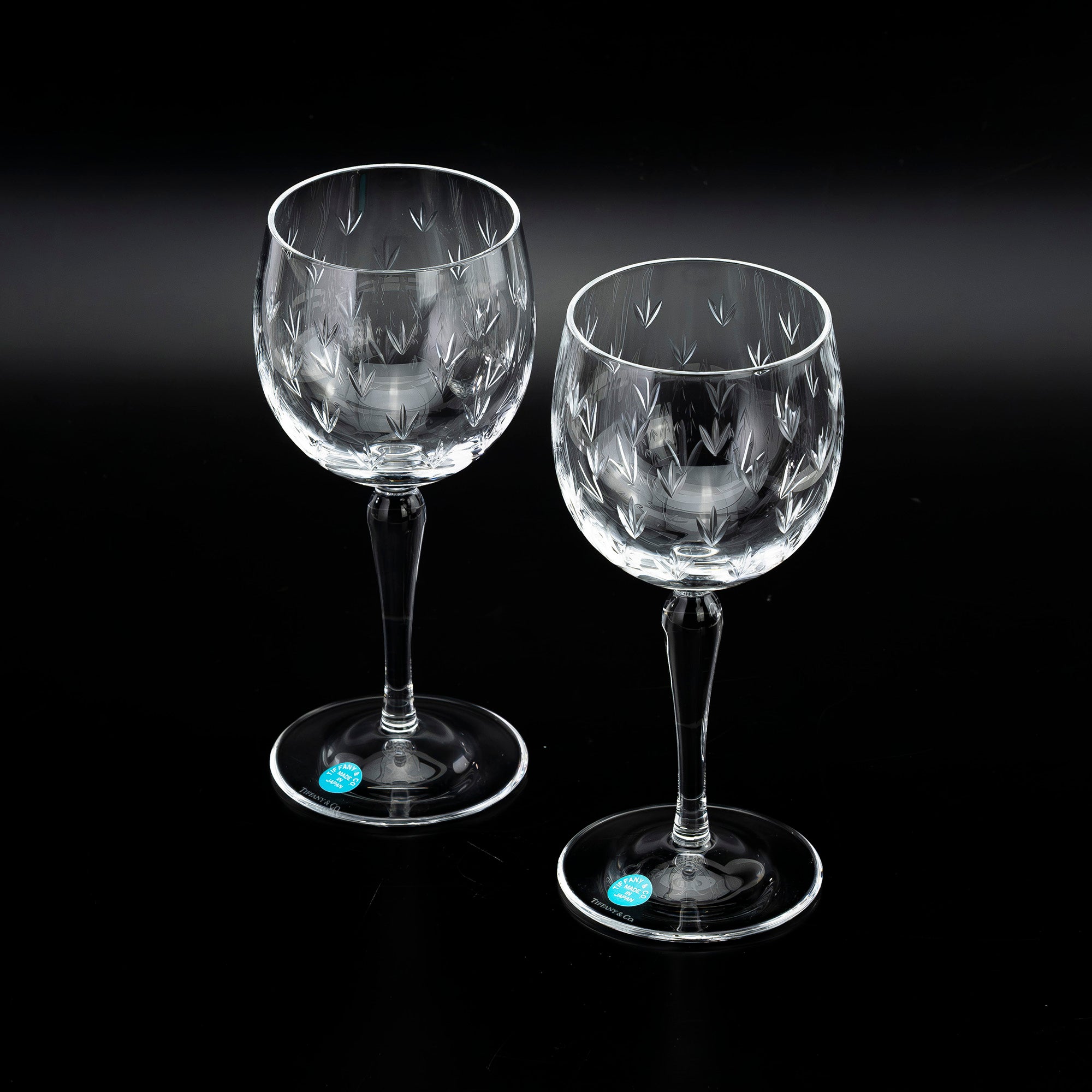 ティファニー TIFFANY & Co. フローレット クリスタルワイングラス ペア 花模様 エッチング 美品【箱付】