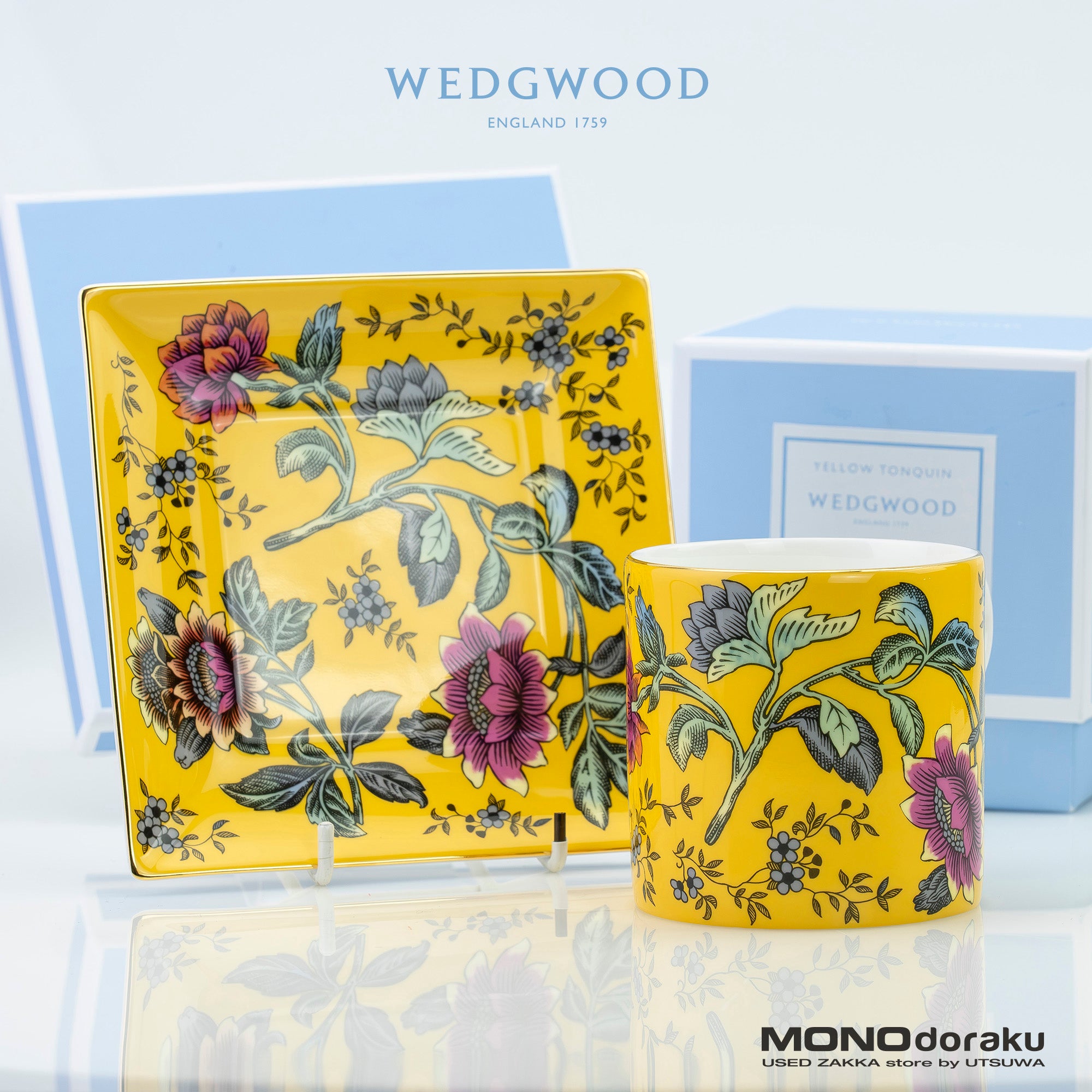 ウェッジウッド WEDGWOOD ワンダーラスト イエロー トンキン マグカップ＆スクエアトレイ セット  美品【箱付】