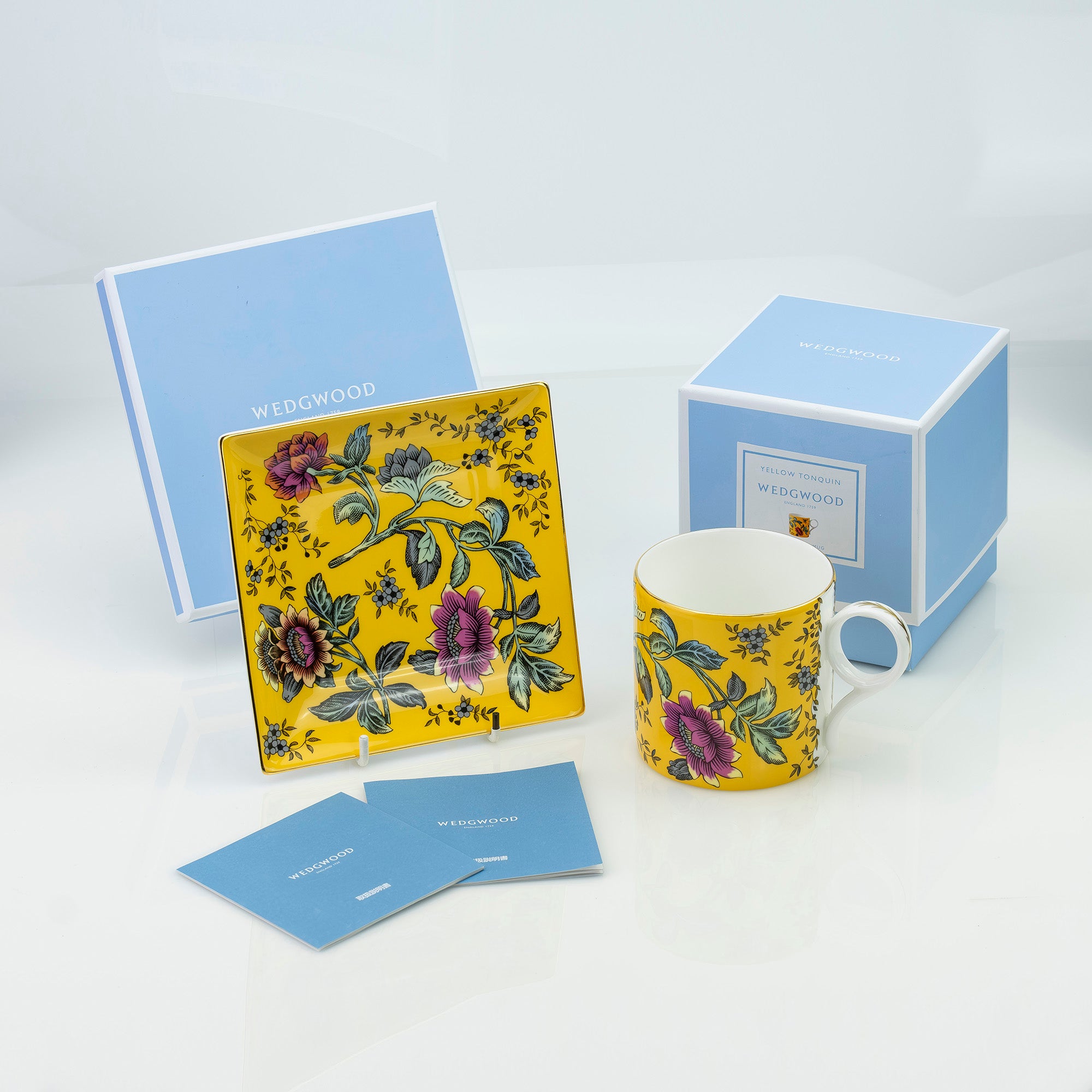 ウェッジウッド WEDGWOOD ワンダーラスト イエロー トンキン マグカップ＆スクエアトレイ セット  美品【箱付】