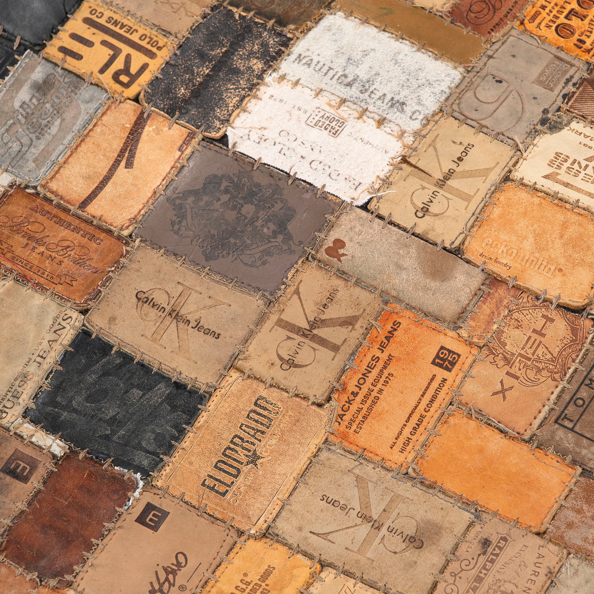 ラグ アスプルンド ASPLUND SHARDA レザーパッチワークラグ  デニム革パッチ カーペット アップサイクル リメイク インダストリアル