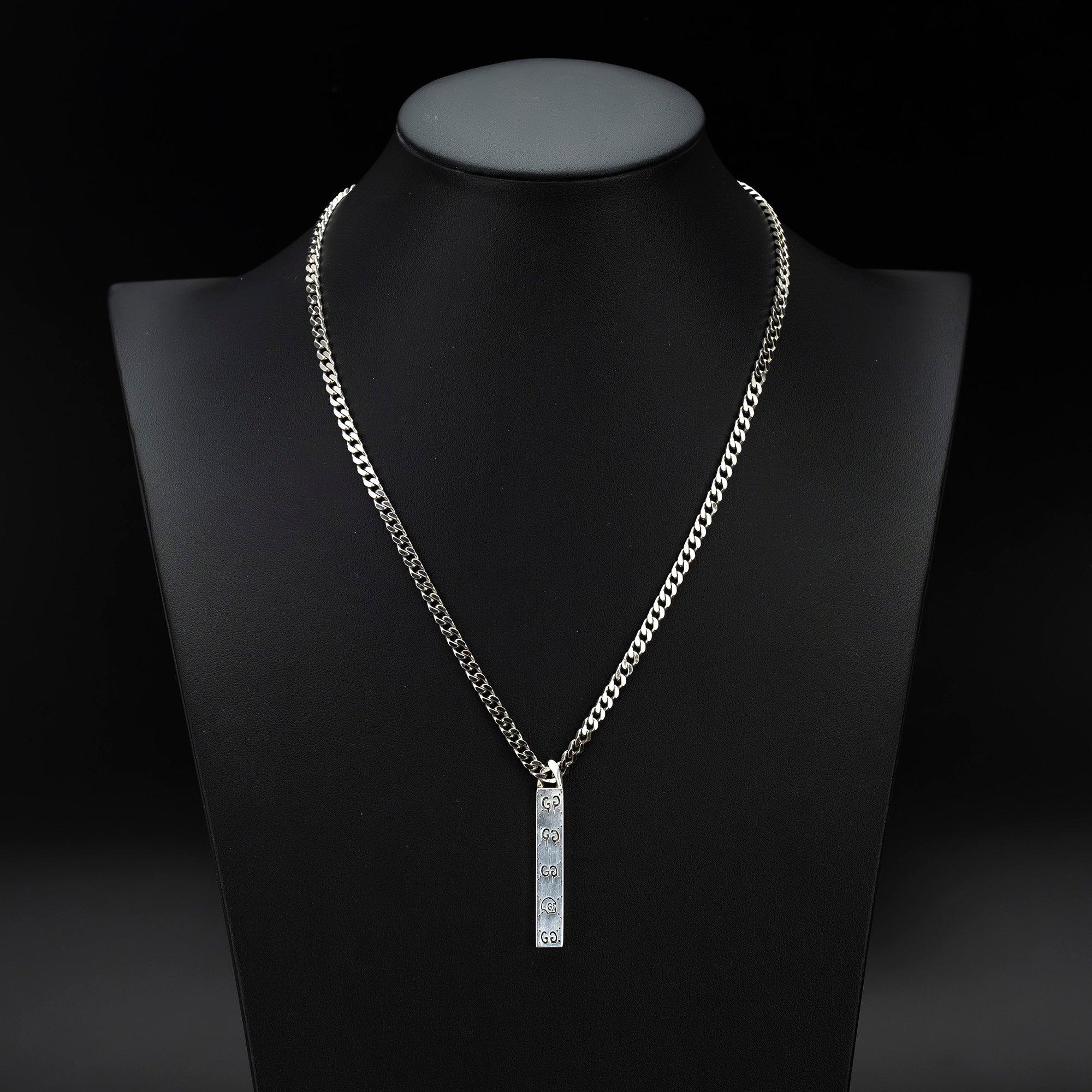 Gucci Ghost Bar Necklace Silver 925 GUCCI GHOST GG Engraved Collaboration Street Unisex