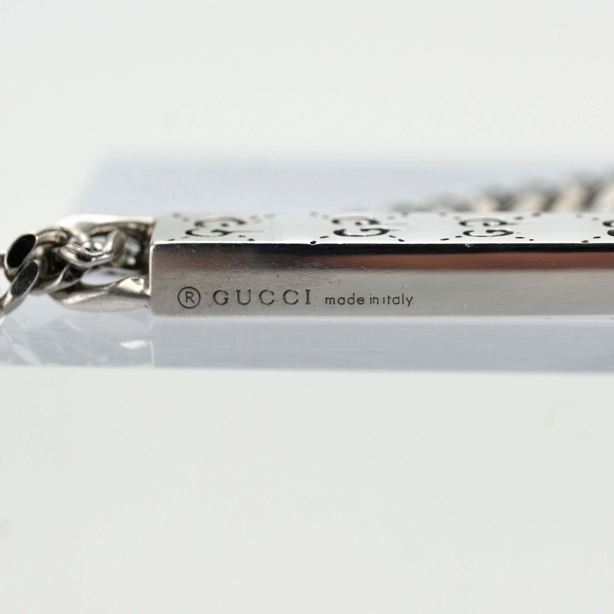 Gucci Ghost Bar Necklace Silver 925 GUCCI GHOST GG Engraved Collaboration Street Unisex