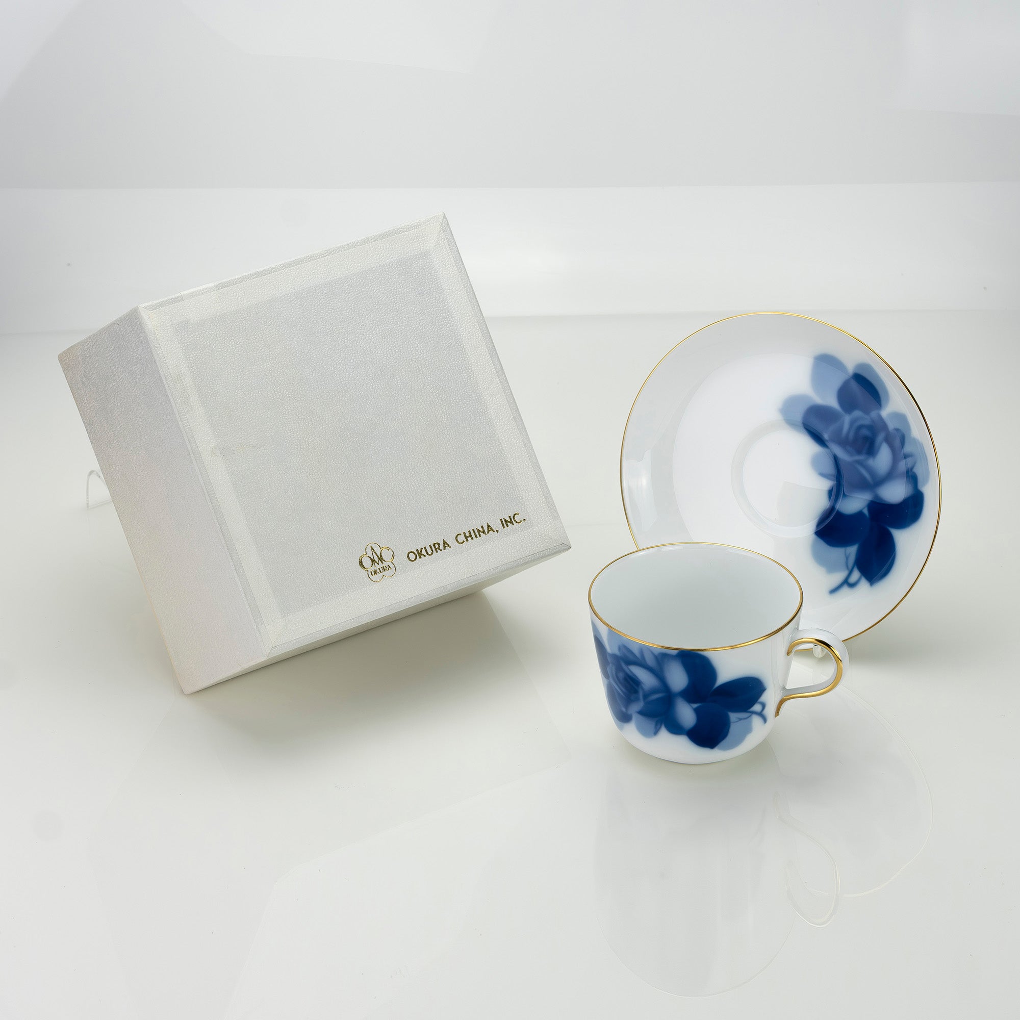 大倉陶園 ブルーローズ 8211 モーニングカップ＆ソーサー OKURA 白磁 青薔薇 コーヒーカップ 日本製 洋食器【箱付】(4)