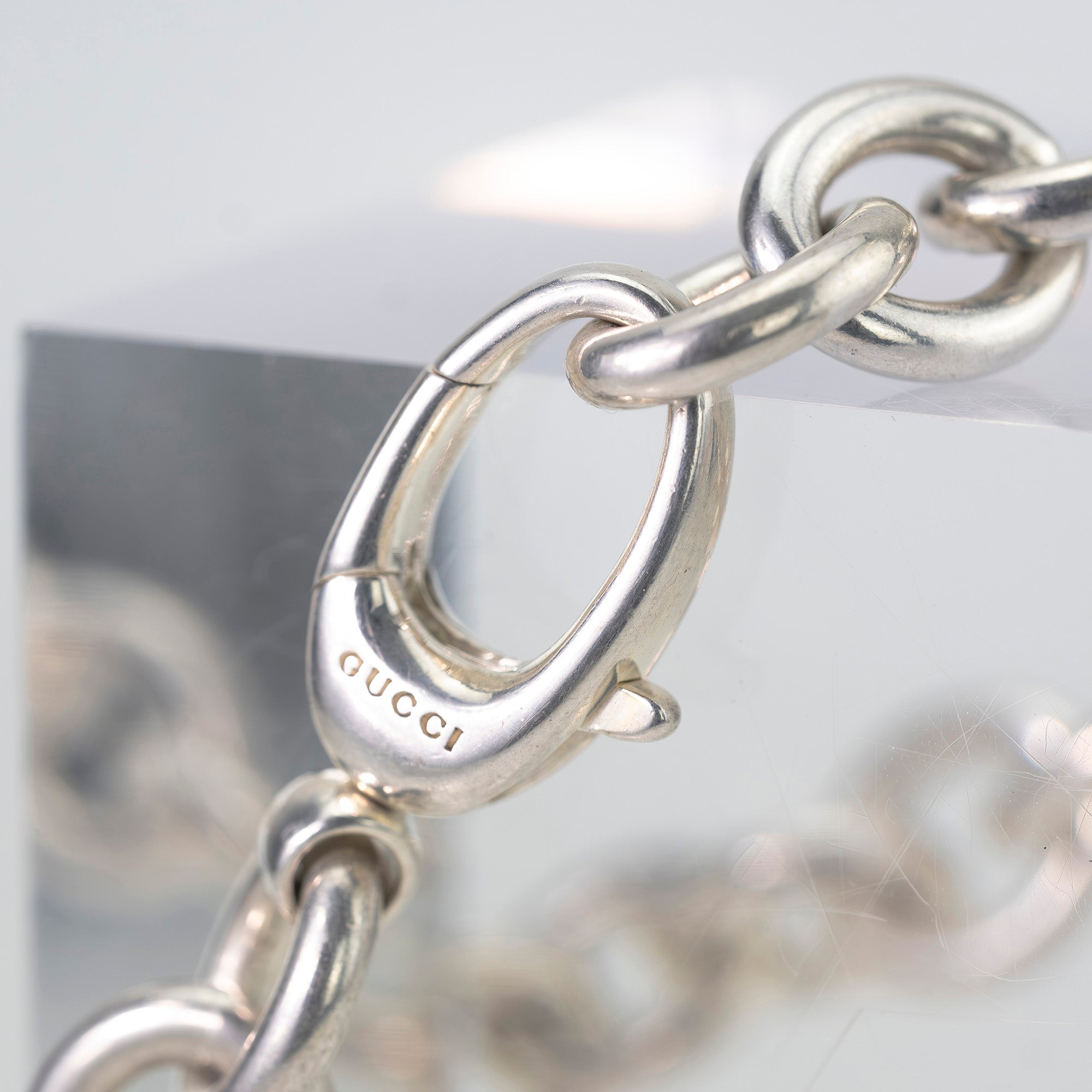 Gucci Dog Tag Bracelet Silver 925 Oval Link Chain Military Motif Men's Accessory [With Box and Dust Bag]