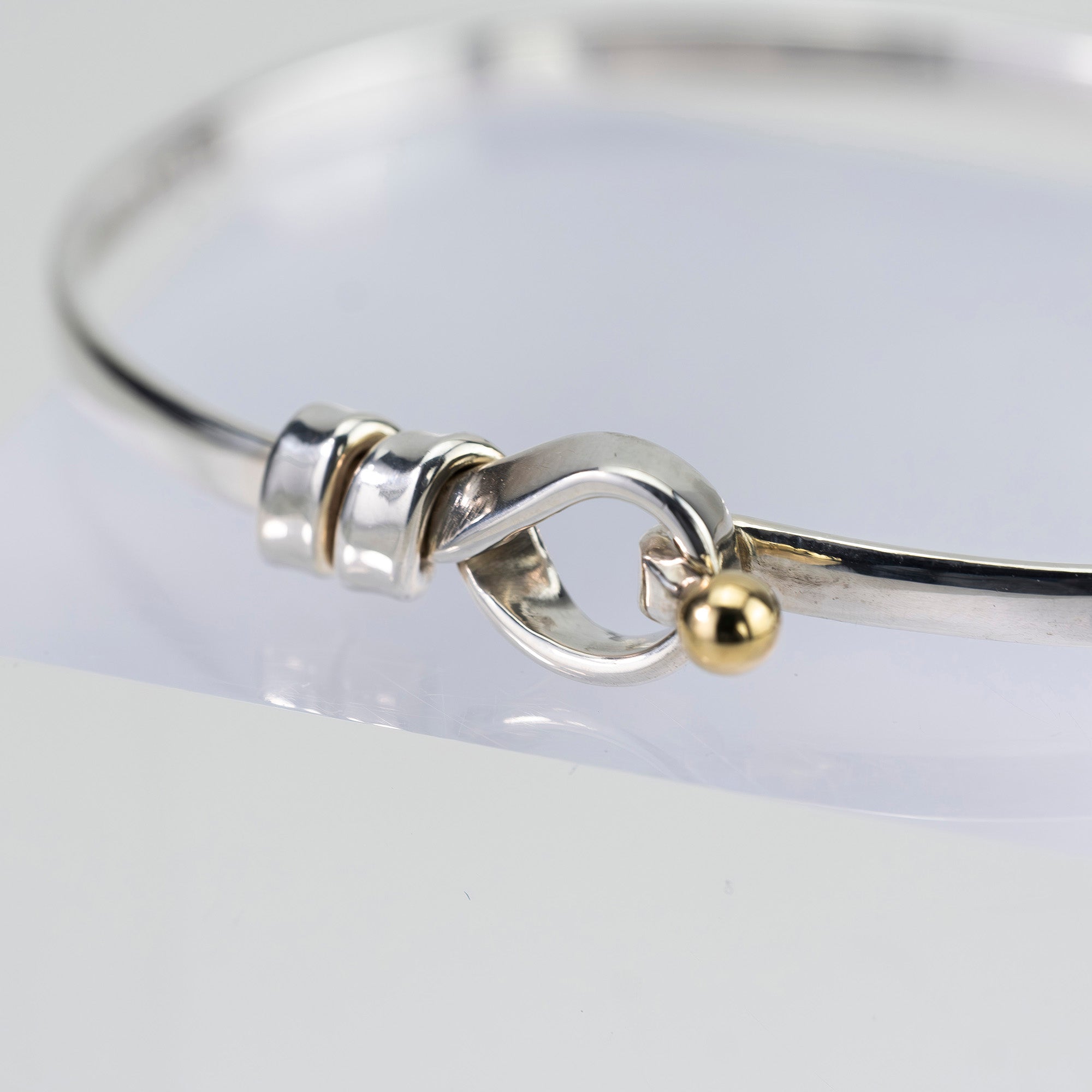Tiffany & Co. Hook & Eye Love Knot Bangle Silver Gold Combo 925 750 [with Box]