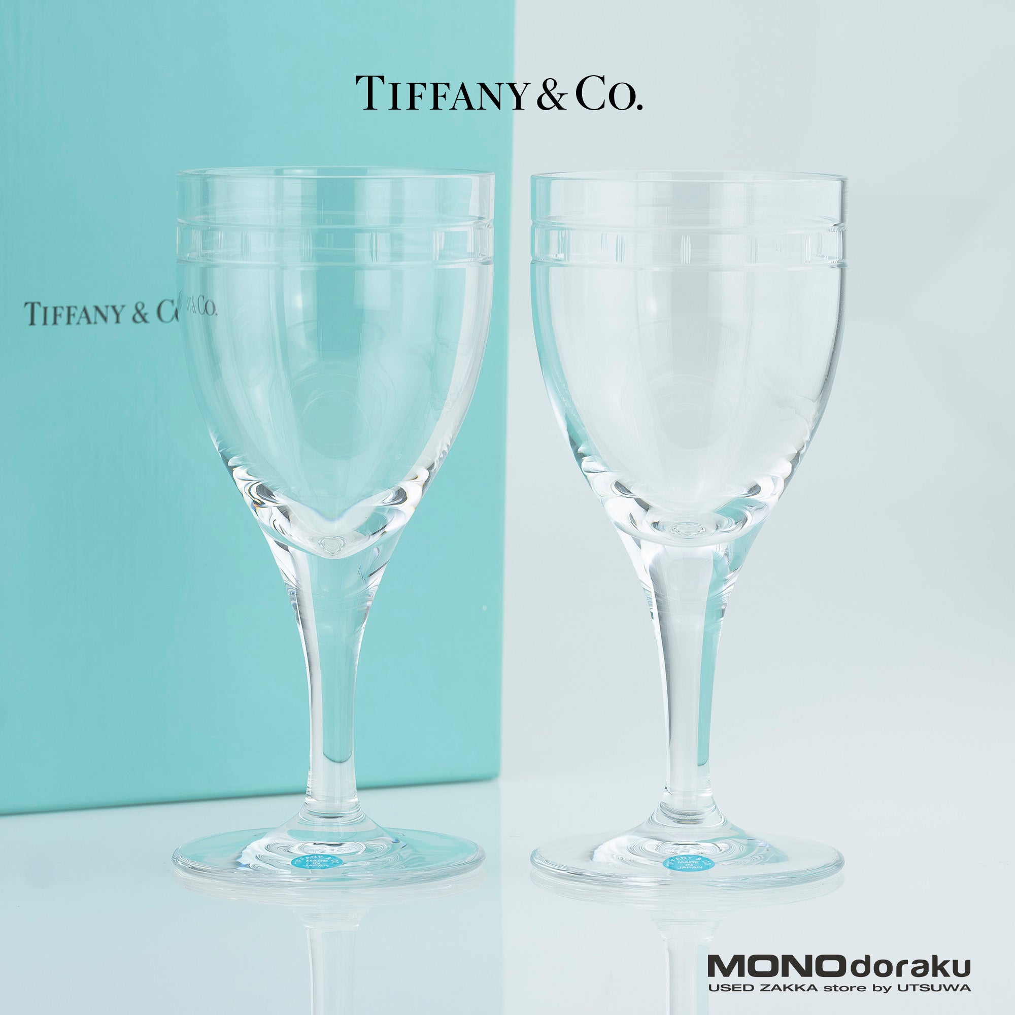 ティファニー TIFFANY&Co. アトラス ペア ワイングラス クリスタル ローマンインデックス シンプルモダン 美品 【箱付】(2)