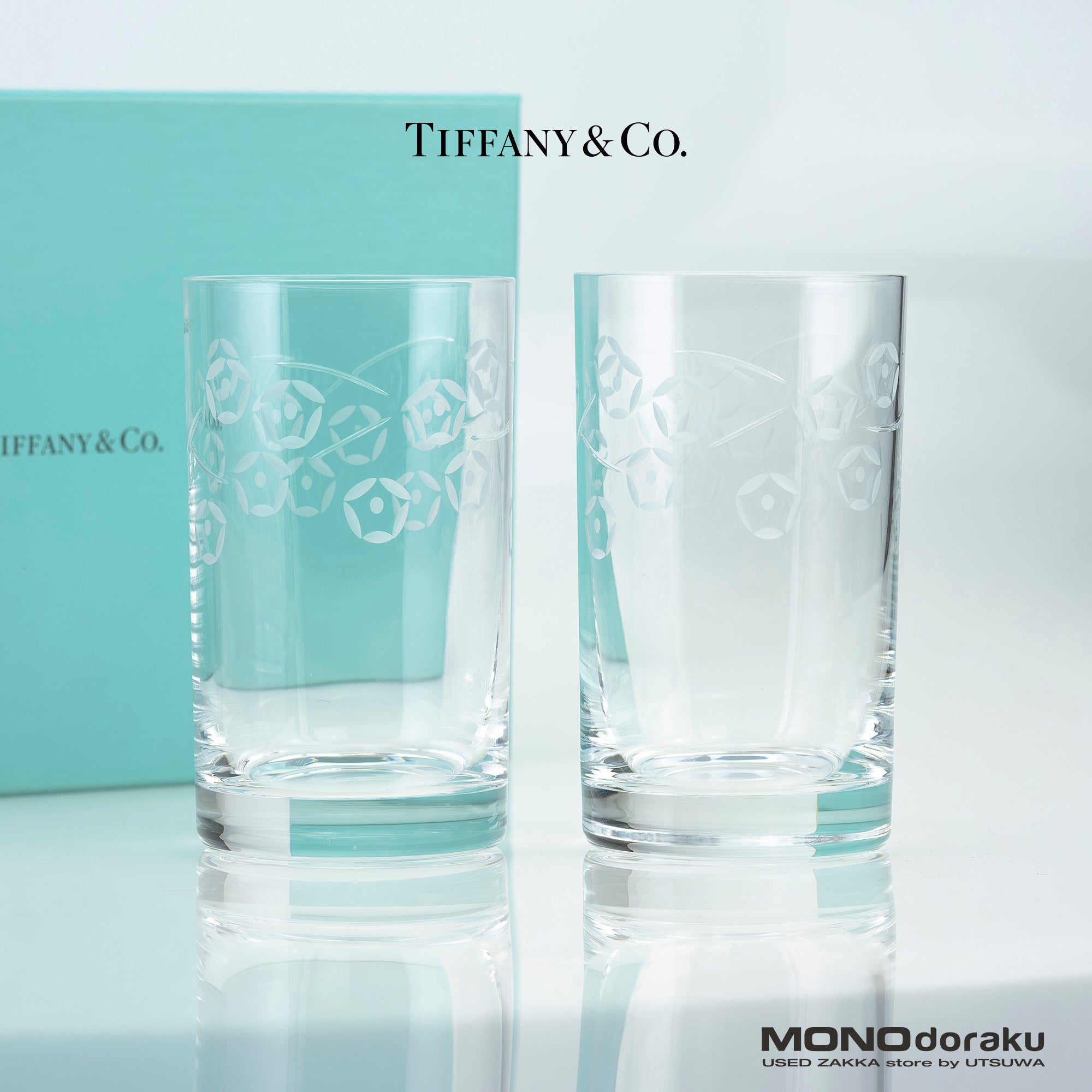 ティファニー TIFFANY＆Co. 朝顔 ASAGAO エッチング タンブラー ペア クリスタルガラス ハイボールグラス【箱付】