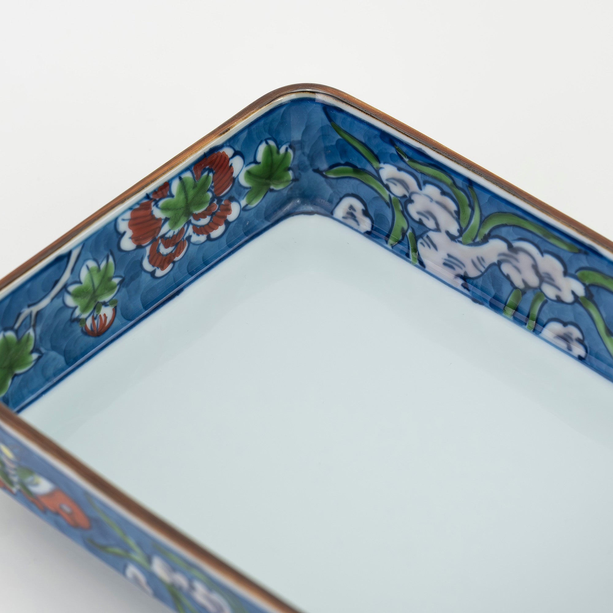 舘林源右衛門 作 染錦古代花鳥図 角鉢2 醤油皿2 二組セット 有田焼 源右衛門窯