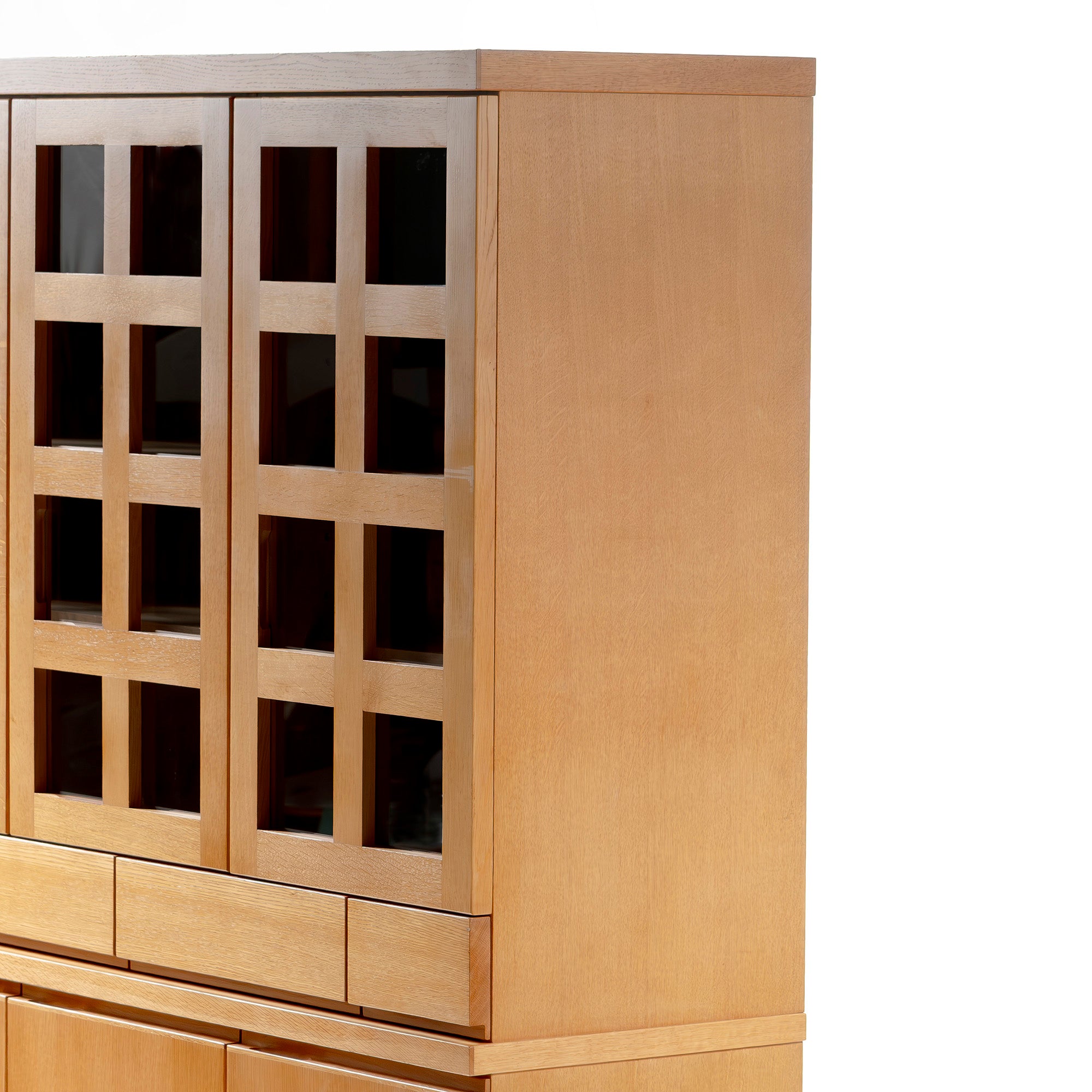 Kashiwa Woodwork KASHIWA China Cabinet, Kitchen Board, 170cm Wide, Oak Wood, Lattice Glass, Hida Japanese Furniture, Large Capacity, Japanese Modern, Natural Modern, Nordic, Living Room Storage