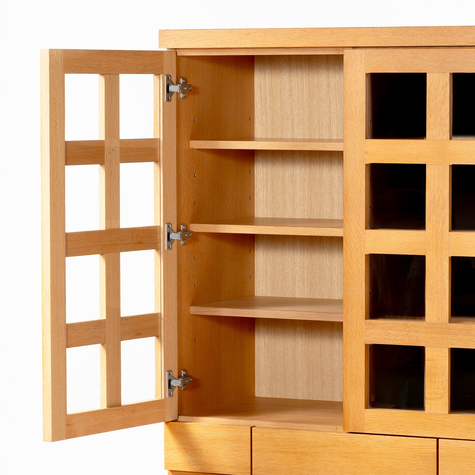 Kashiwa Woodwork KASHIWA China Cabinet, Kitchen Board, 170cm Wide, Oak Wood, Lattice Glass, Hida Japanese Furniture, Large Capacity, Japanese Modern, Natural Modern, Nordic, Living Room Storage