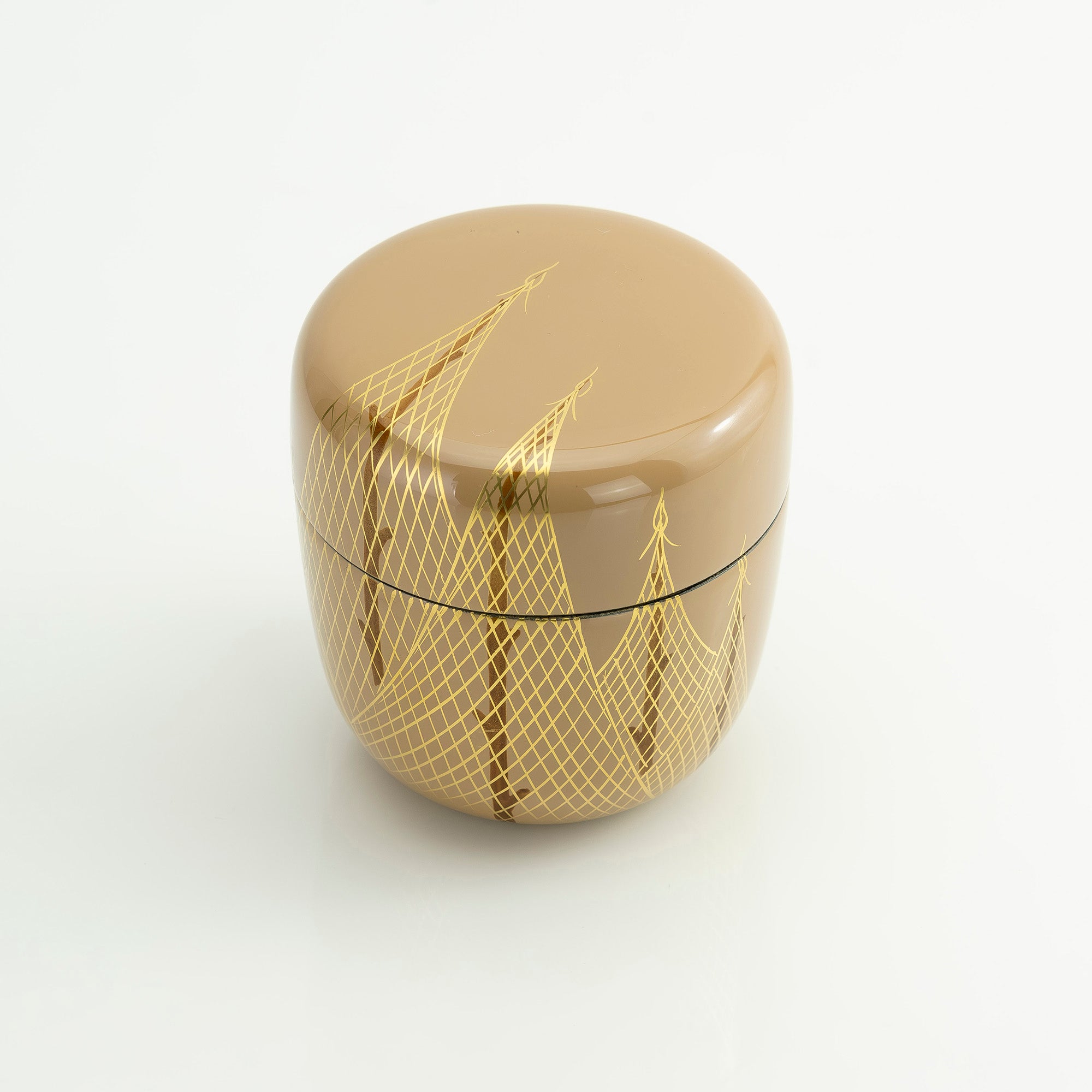 斎藤宗甫作 金地 干網蒔絵棗 共箱 茶道具 作家物 蒔絵 漆芸 抹茶器 金地蒔絵 美品