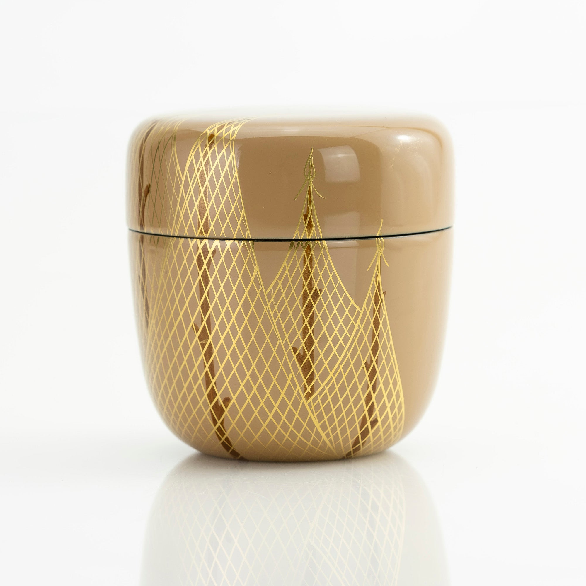 斎藤宗甫作 金地 干網蒔絵棗 共箱 茶道具 作家物 蒔絵 漆芸 抹茶器 金地蒔絵 美品