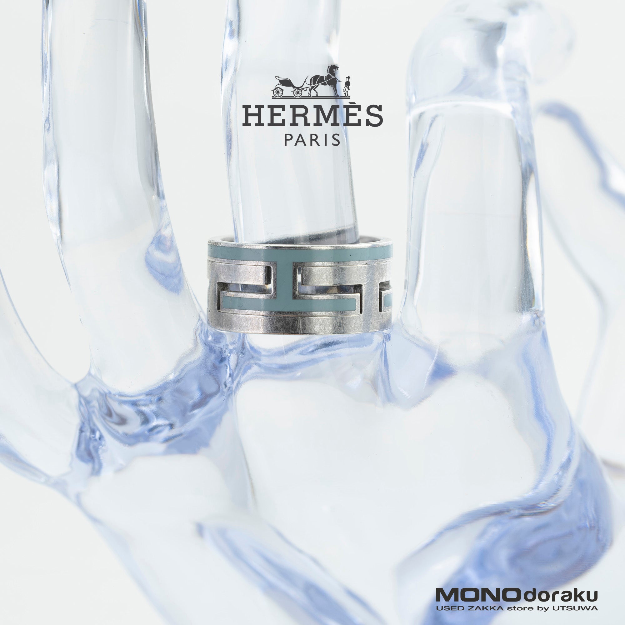 エルメス HERMES ムーブアッシュ リング #54 約14号 ブルー×シルバー H