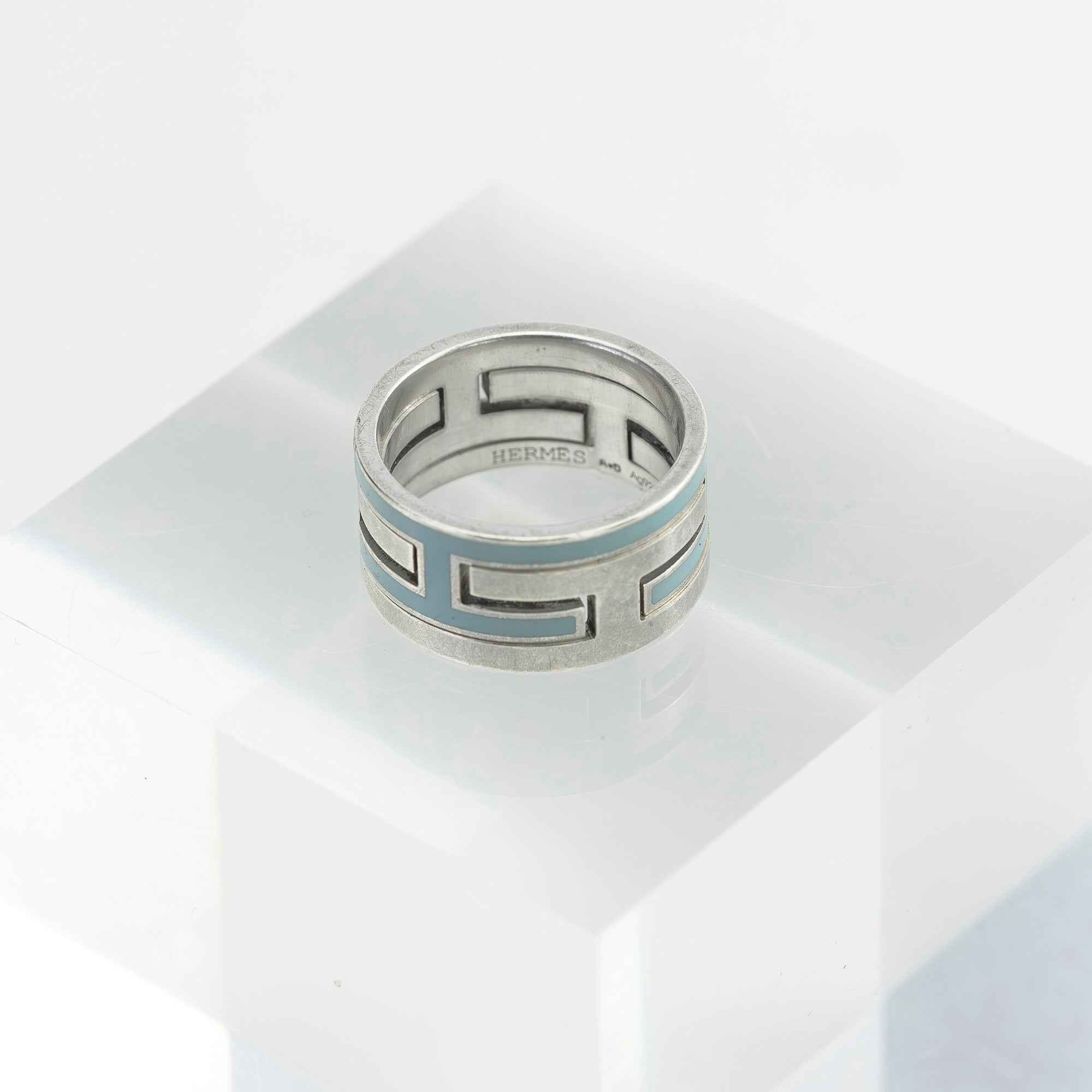 エルメス HERMES ムーブアッシュ リング #54 約14号 ブルー×シルバー Hモチーフ レディース 指輪 アクセサリー