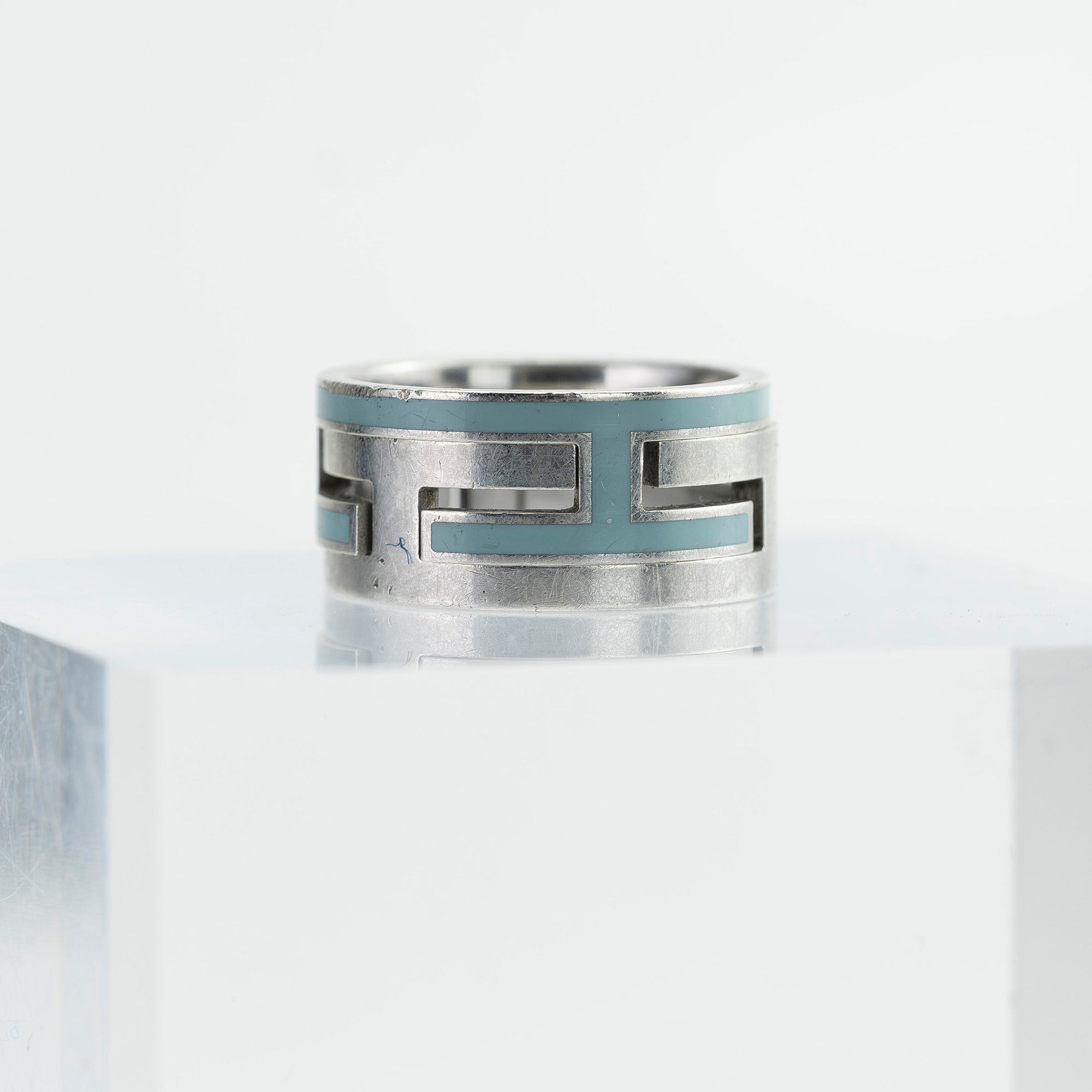 エルメス HERMES ムーブアッシュ リング #54 約14号 ブルー×シルバー Hモチーフ レディース 指輪 アクセサリー