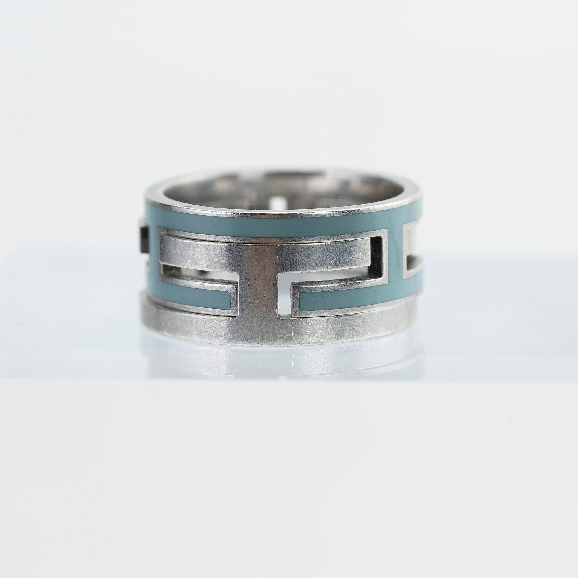 エルメス HERMES ムーブアッシュ リング #54 約14号 ブルー×シルバー Hモチーフ レディース 指輪 アクセサリー