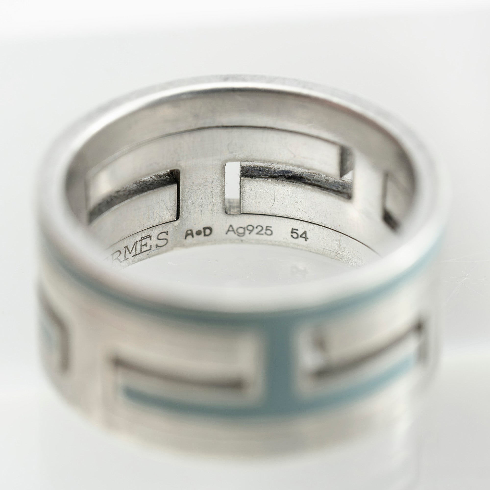 エルメス HERMES ムーブアッシュ リング #54 約14号 ブルー×シルバー Hモチーフ レディース 指輪 アクセサリー