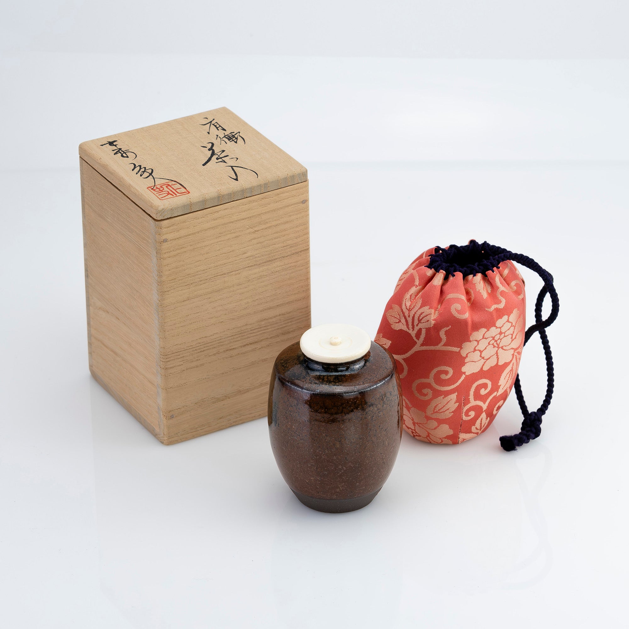 京焼 笹田仁史 瀬戸肩衝茶入 共箱 仕覆付 茶道具 古瀬戸写し