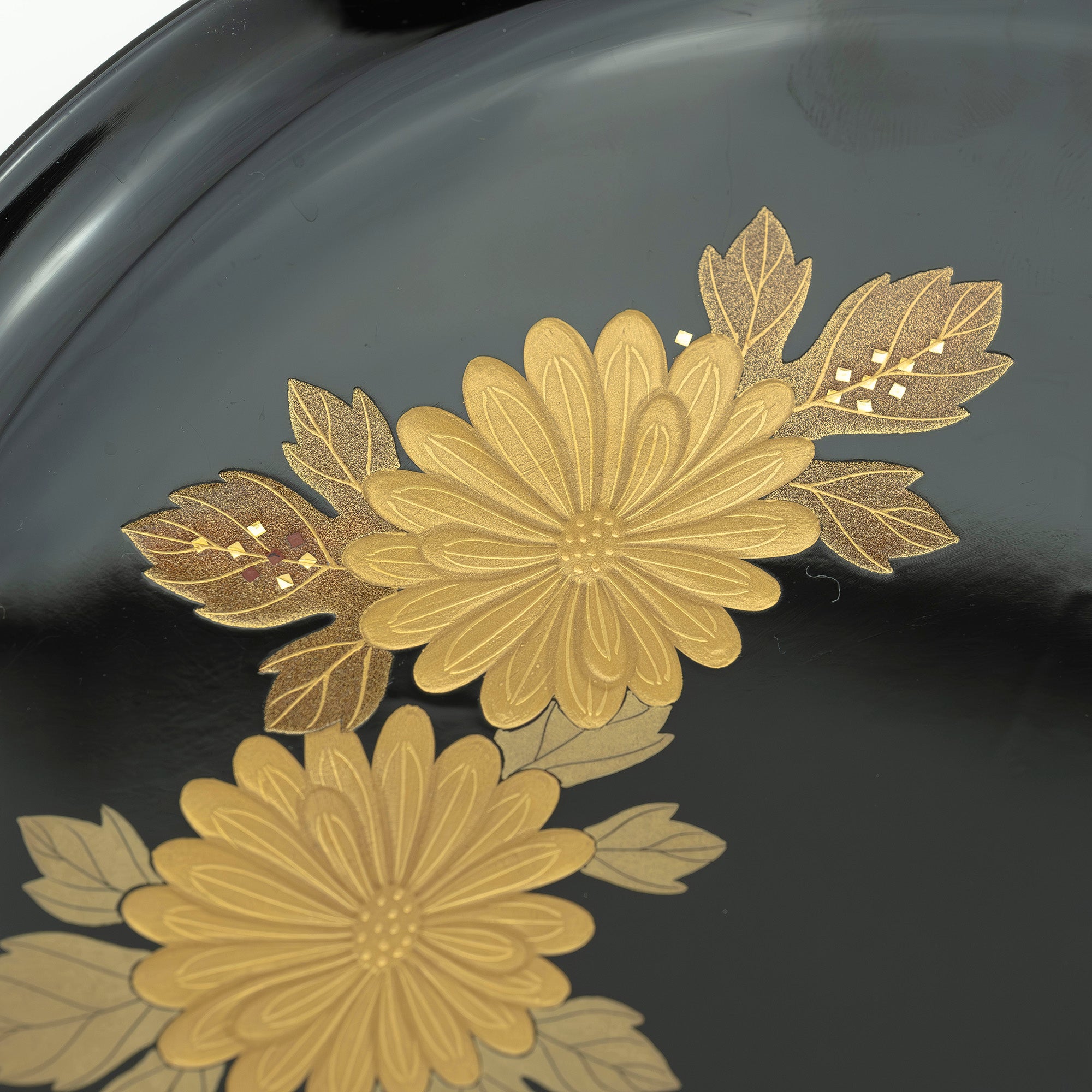 松本光栄堂 菓子皿 5枚 菊蒔絵 黒漆 銘々皿 17cm 共箱付 和食器