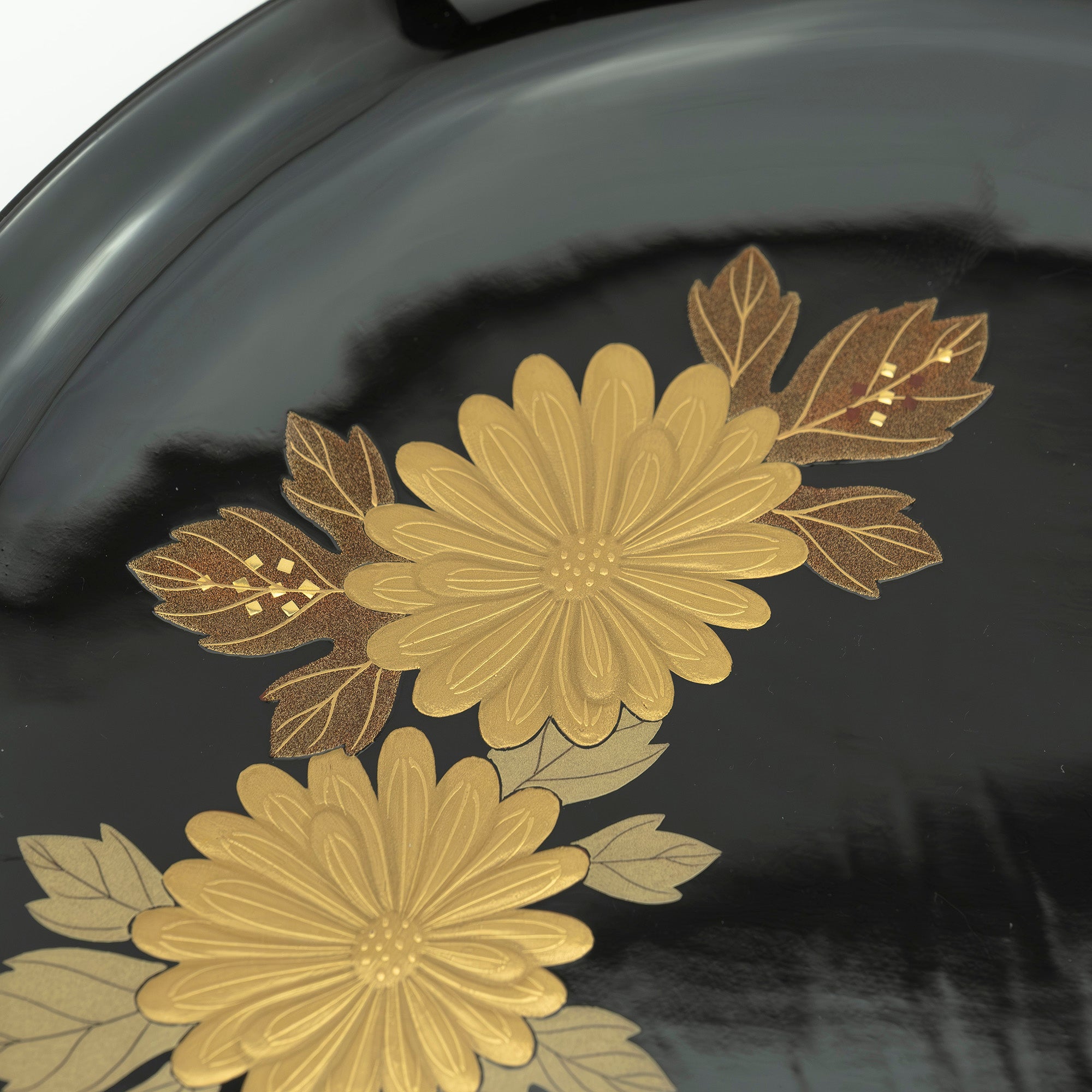 松本光栄堂 菓子皿 5枚 菊蒔絵 黒漆 銘々皿 17cm 共箱付 和食器