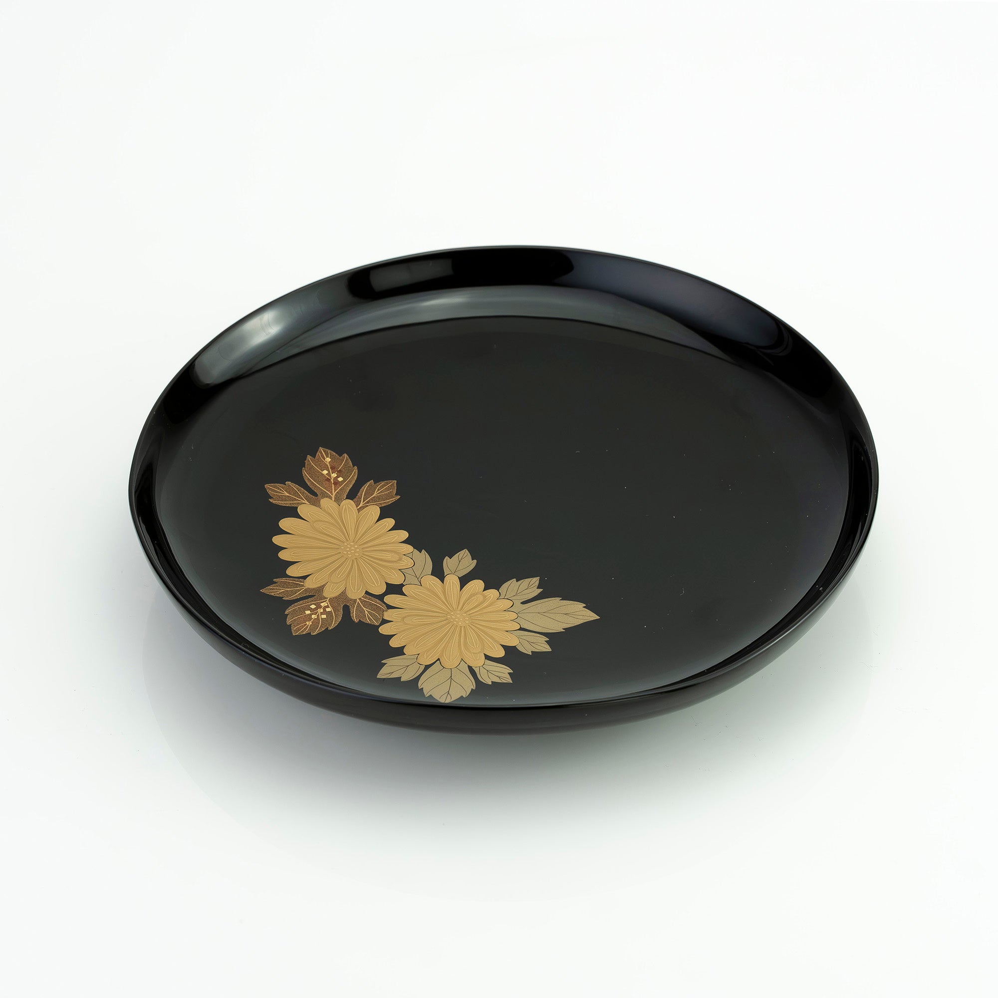 松本光栄堂 菓子皿 5枚 菊蒔絵 黒漆 銘々皿 17cm 共箱付 和食器