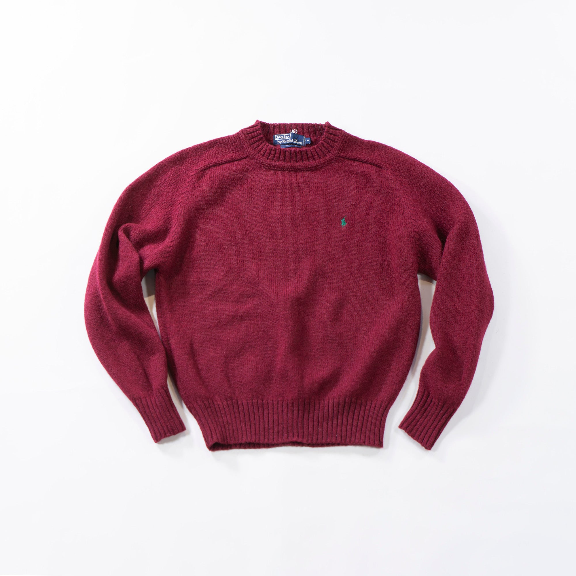 Polo Ralph Lauren Wool Knit Bordeaux Raglan Sleeve Sweater Top Pony Logo