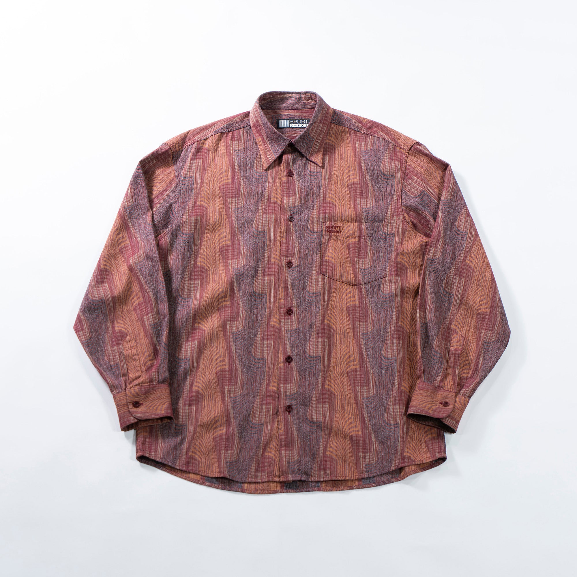 ミッソーニ MISSONI SPORT マルチパターンシャツ イタリア製 総柄シャツ 90s スナップダウンカラー ボタンダウン トップス ロングスリーブ
