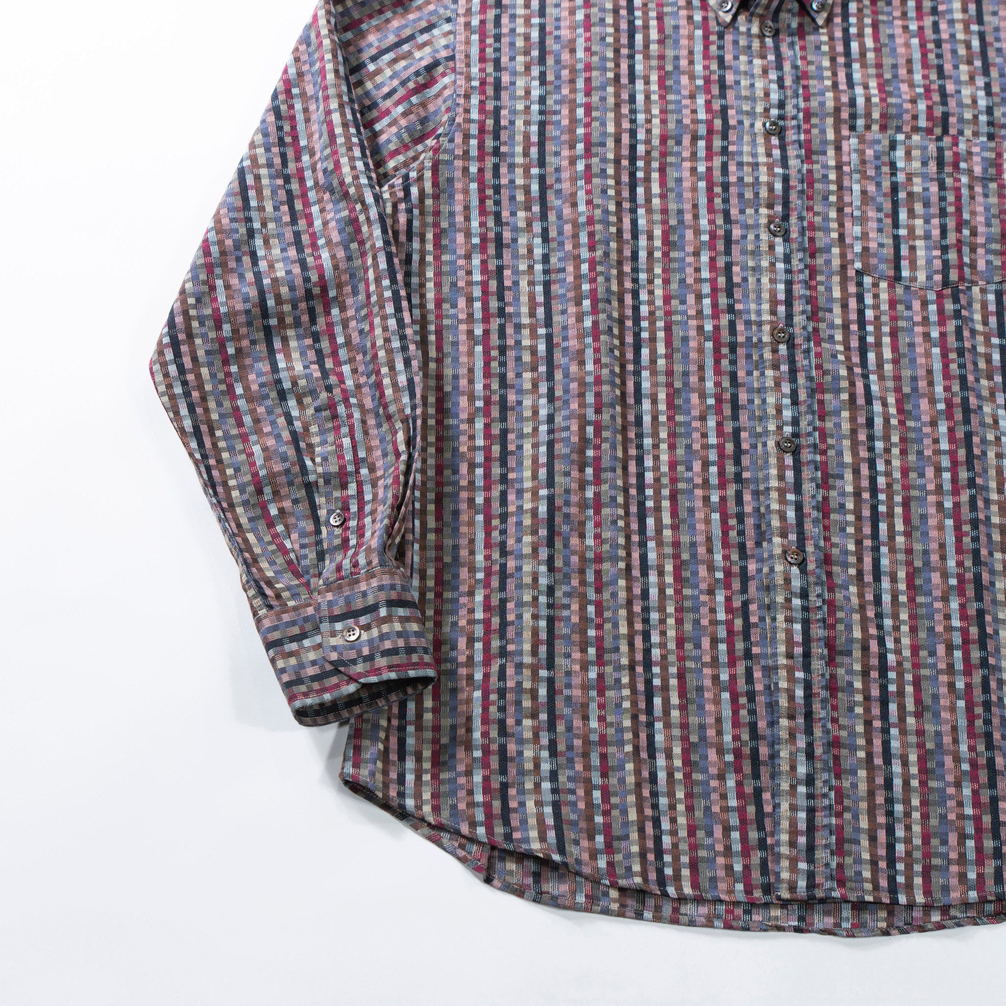 ミッソーニ MISSONI モザイクパターンシャツ イタリア製 総柄シャツ 90s チェックシャツ ボタンダウン トップス ロングスリーブ