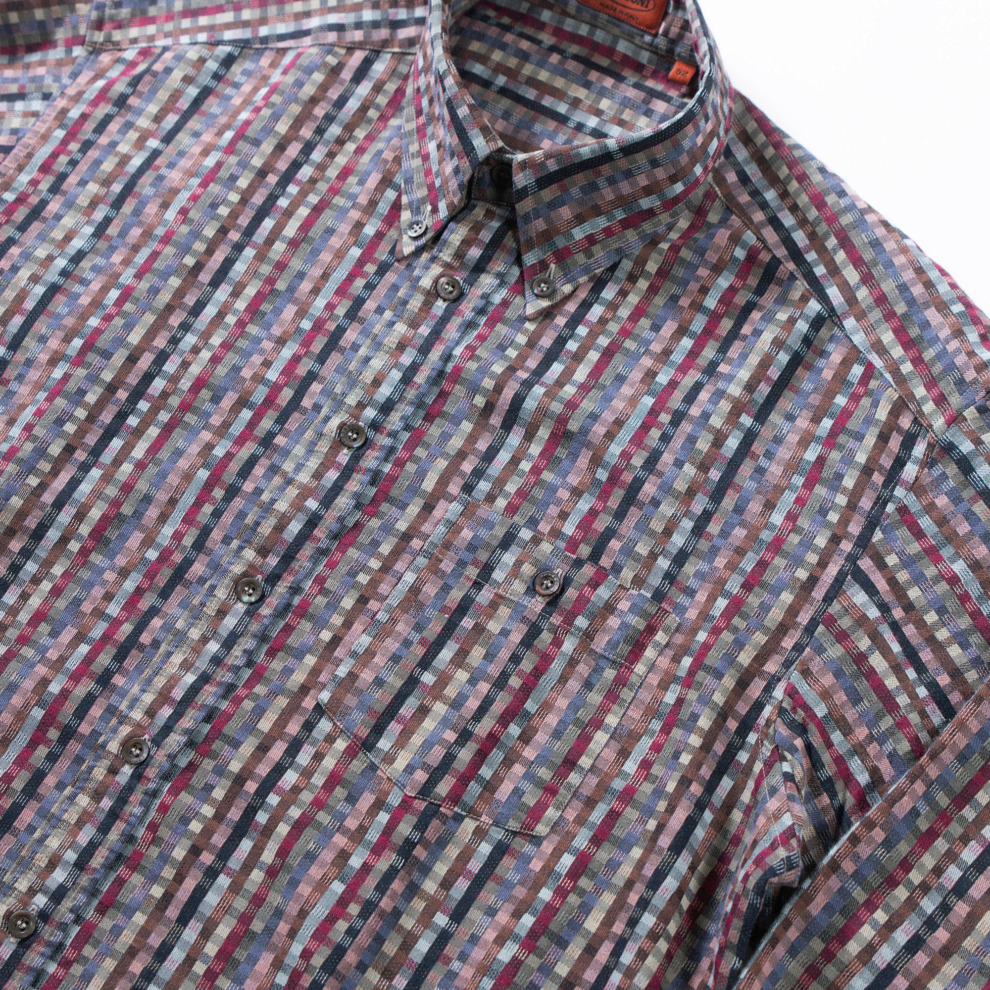 ミッソーニ MISSONI モザイクパターンシャツ イタリア製 総柄シャツ 90s チェックシャツ ボタンダウン トップス ロングスリーブ