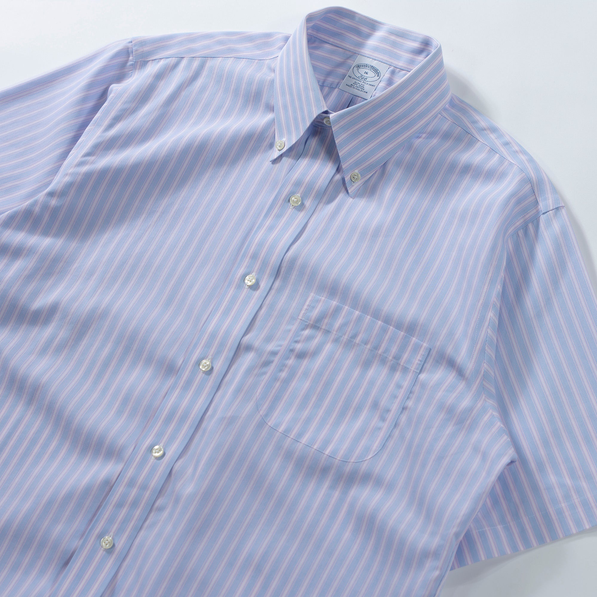 ブルックスブラザーズ Brooks Brothers ストライプシャツ ショートスリーブ サックスブルー×ピンク ボタンダウン 半袖シャツ トップス