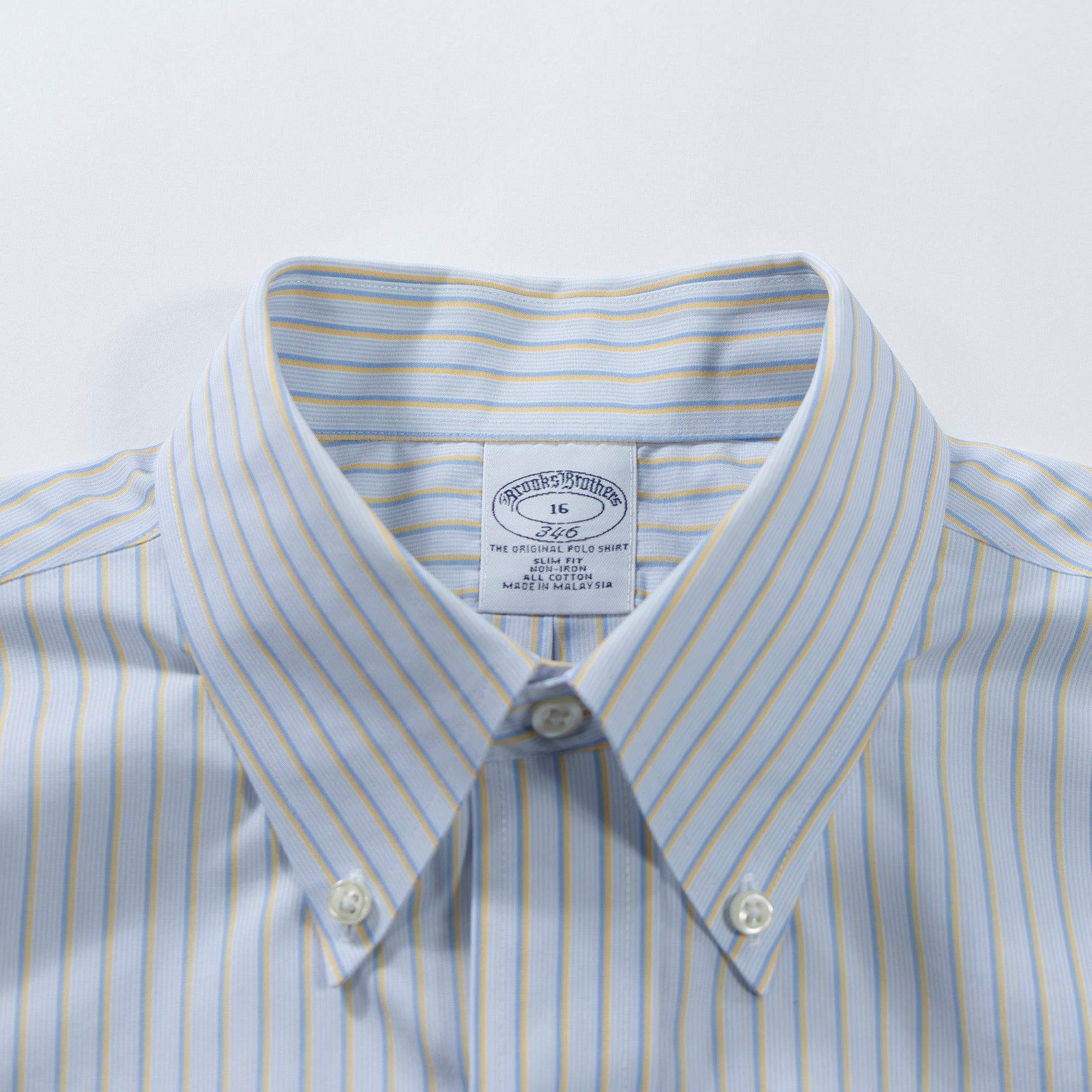 ブルックスブラザーズ Brooks Brothers マルチストライプシャツ ショートスリーブ サックスブルー×イエロー ボタンダウン 半袖シャツ