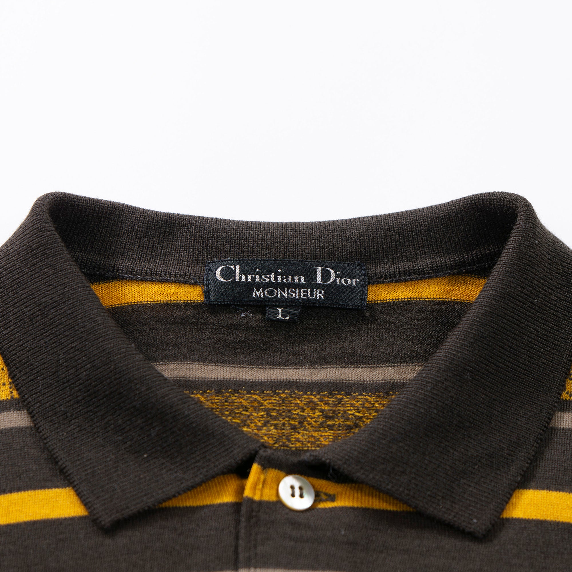 ディオール Christian Dior MONSIEUR ロングスリーブポロシャツ ブラウン×イエロー ボーダー 90s 長袖 ウール メンズファッション