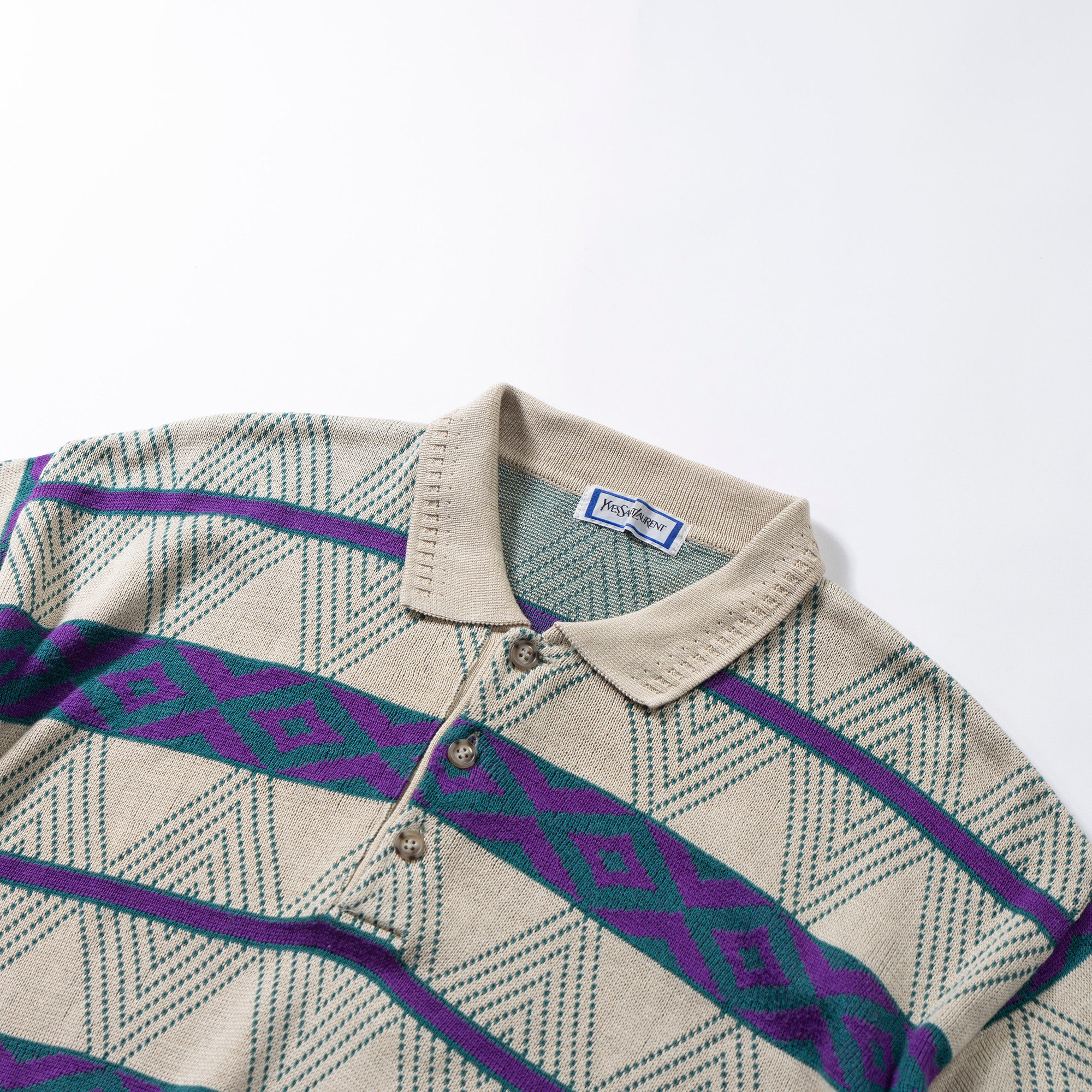 イブサンローラン Yves Saint Laurent ニットポロシャツ 半袖 幾何学 ボーダー 90s ヴィンテージ メンズファッション メンズトップス