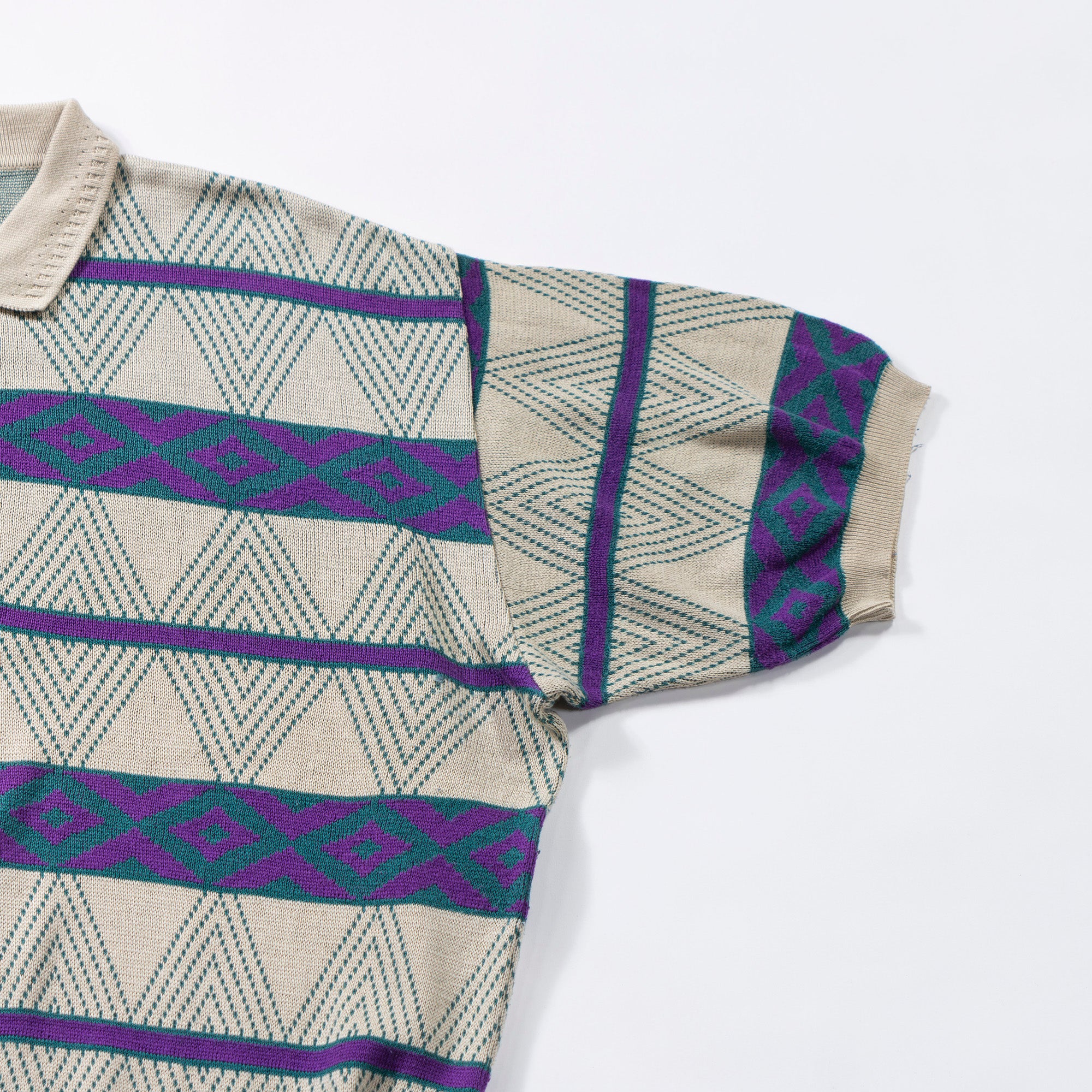 イブサンローラン Yves Saint Laurent ニットポロシャツ 半袖 幾何学 ボーダー 90s ヴィンテージ メンズファッション メンズトップス