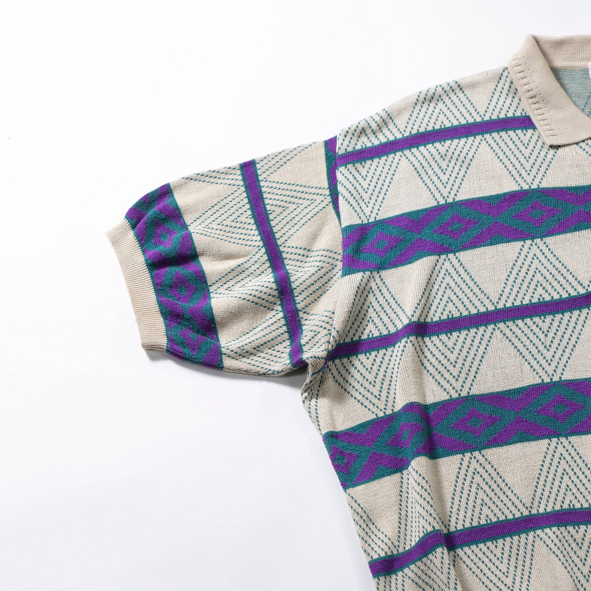 イブサンローラン Yves Saint Laurent ニットポロシャツ 半袖 幾何学 ボーダー 90s ヴィンテージ メンズファッション メンズトップス