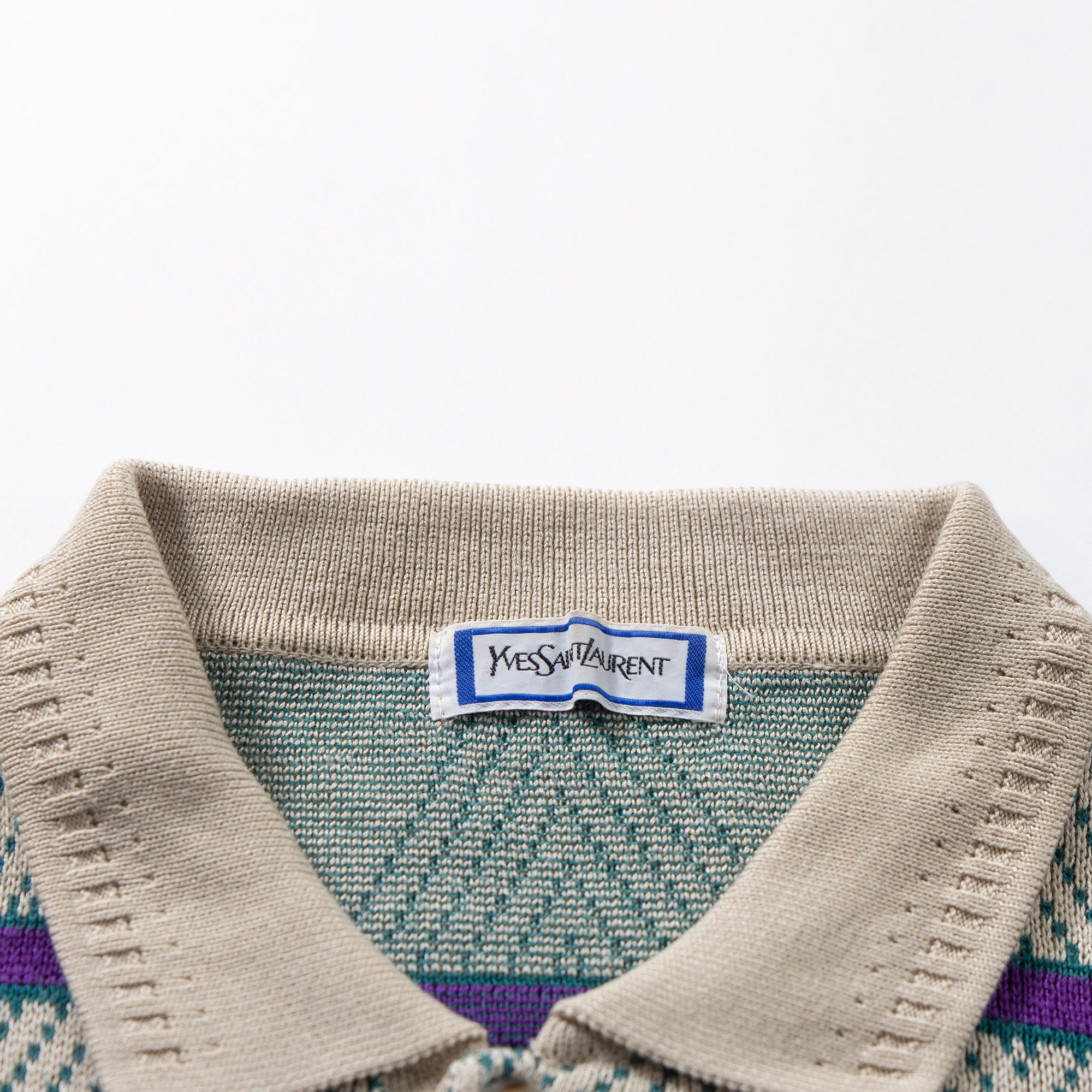 イブサンローラン Yves Saint Laurent ニットポロシャツ 半袖 幾何学 ボーダー 90s ヴィンテージ メンズファッション メンズトップス
