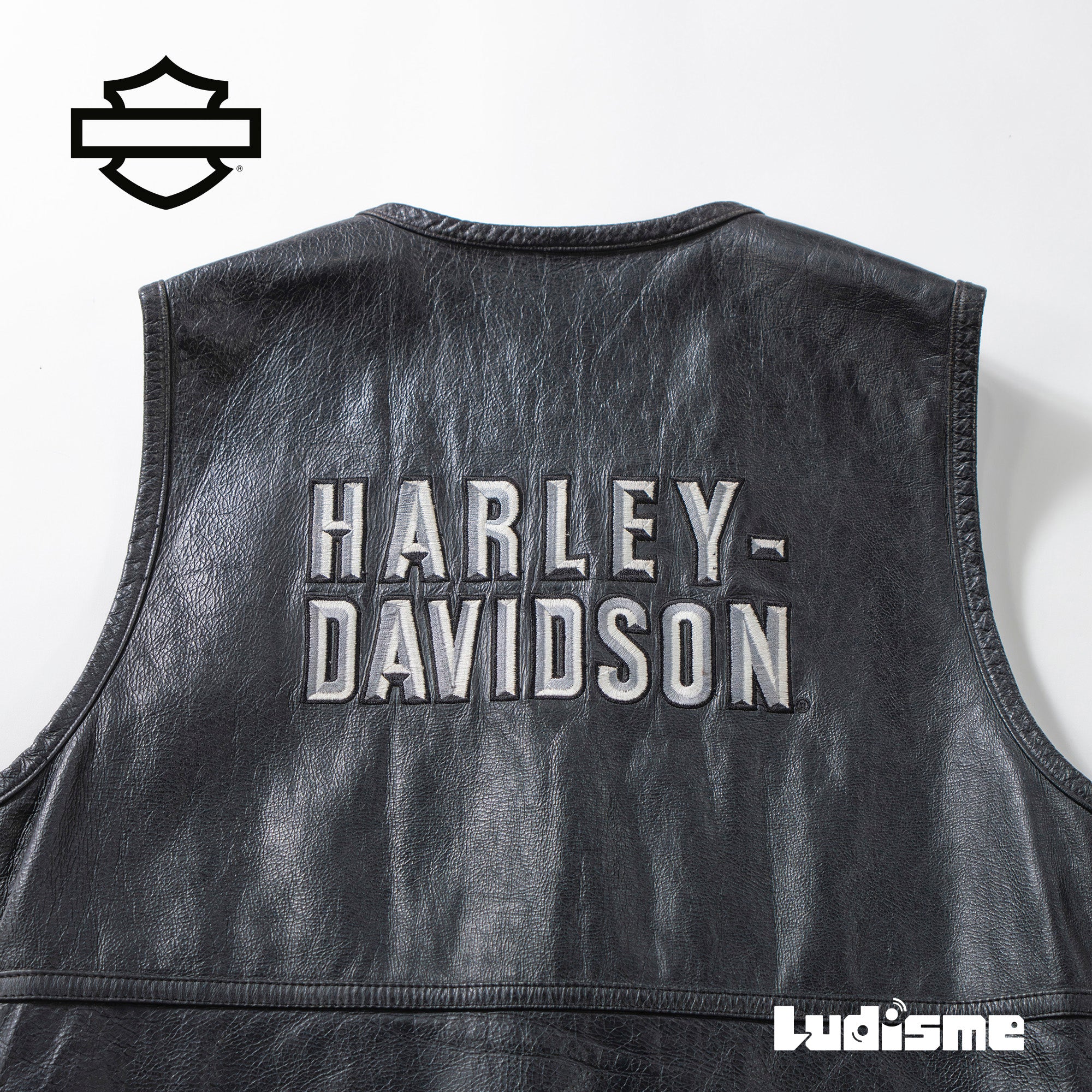 ハーレーダビッドソン HARLEY-DAVIDSON レザーベスト 本革 ブラック 裏地メッシュ 刺繍ロゴ メンズファッション メンズアウター