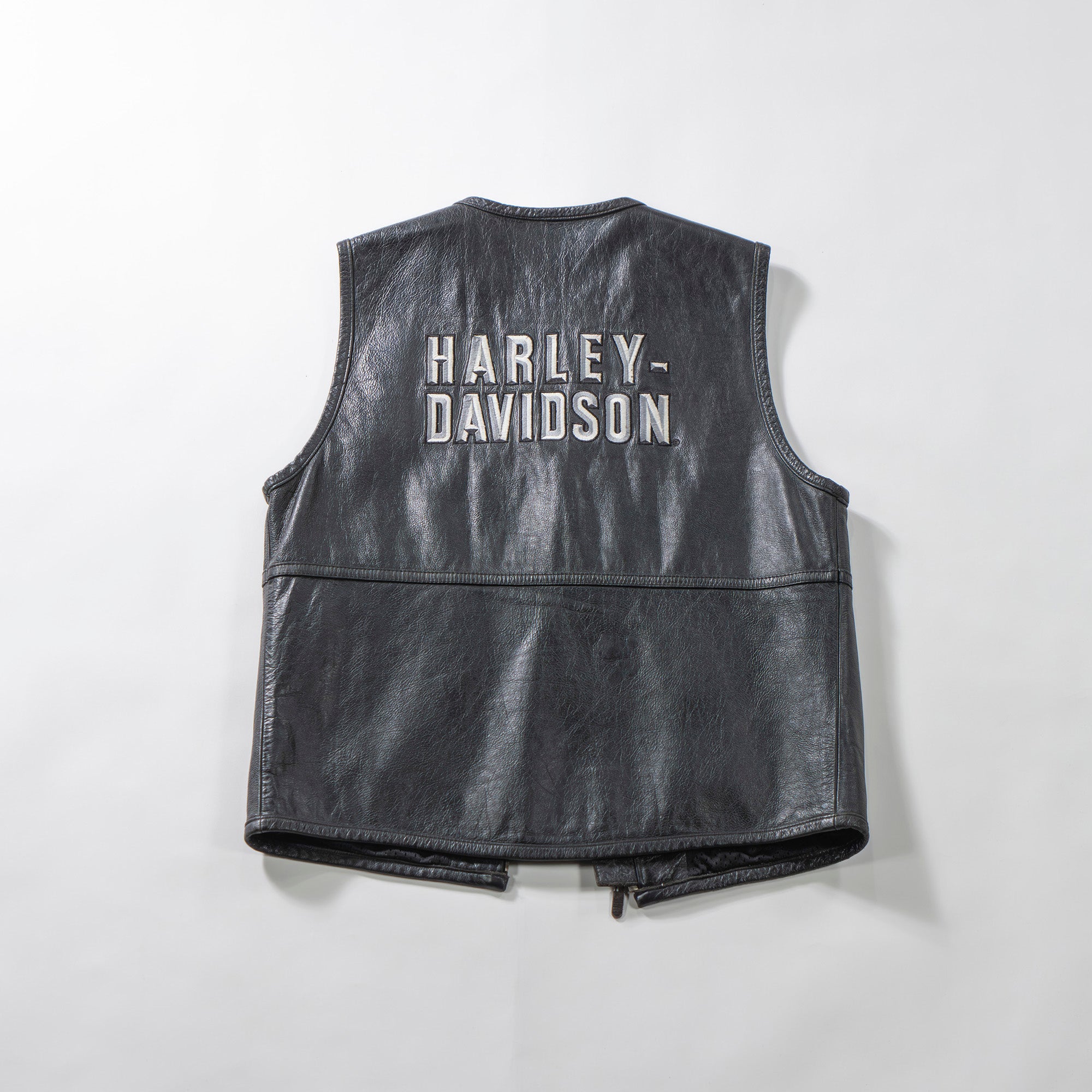 ハーレーダビッドソン HARLEY-DAVIDSON レザーベスト 本革 ブラック 裏地メッシュ 刺繍ロゴ メンズファッション メンズアウター