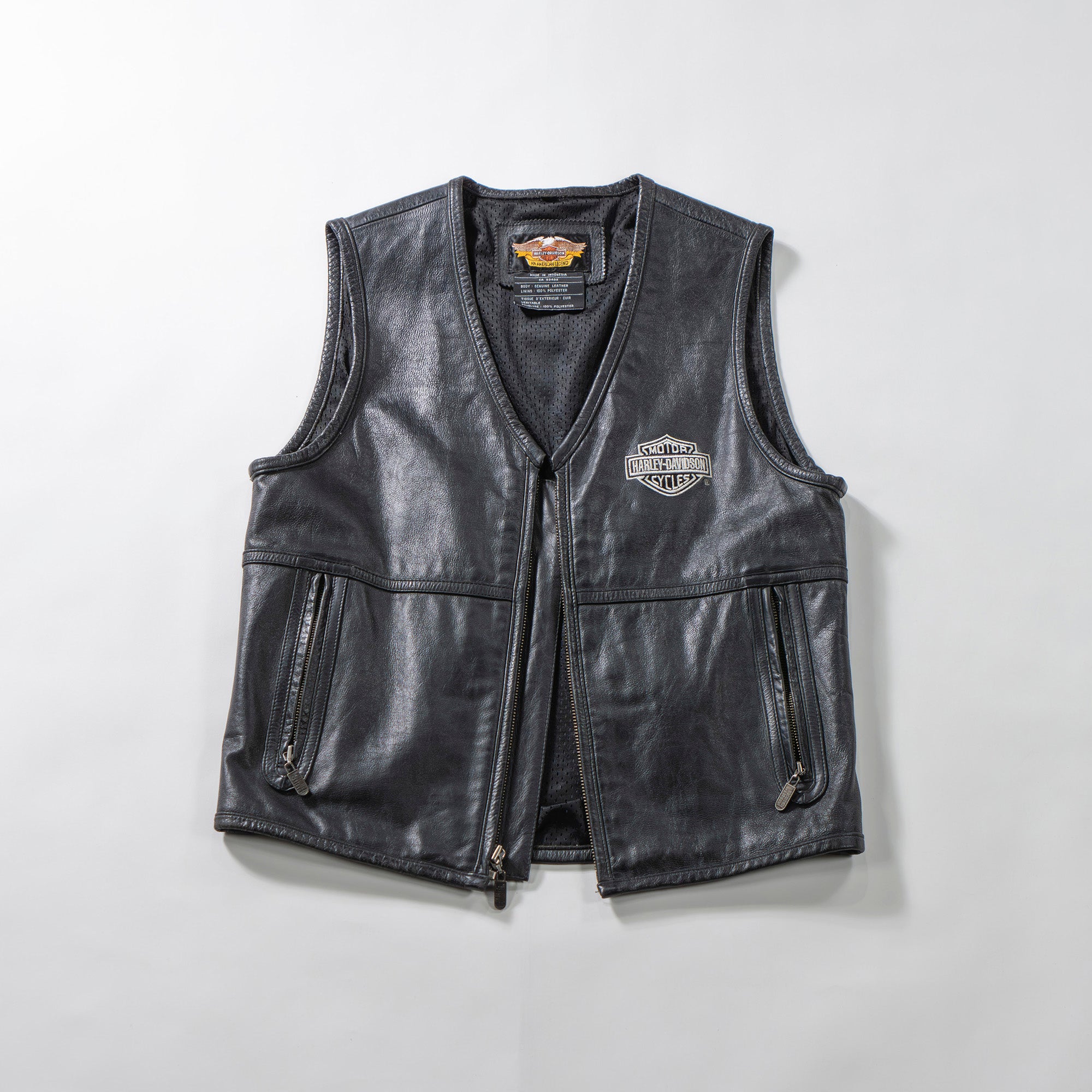 ハーレーダビッドソン HARLEY-DAVIDSON レザーベスト 本革 ブラック 裏地メッシュ 刺繍ロゴ メンズファッション メンズアウター