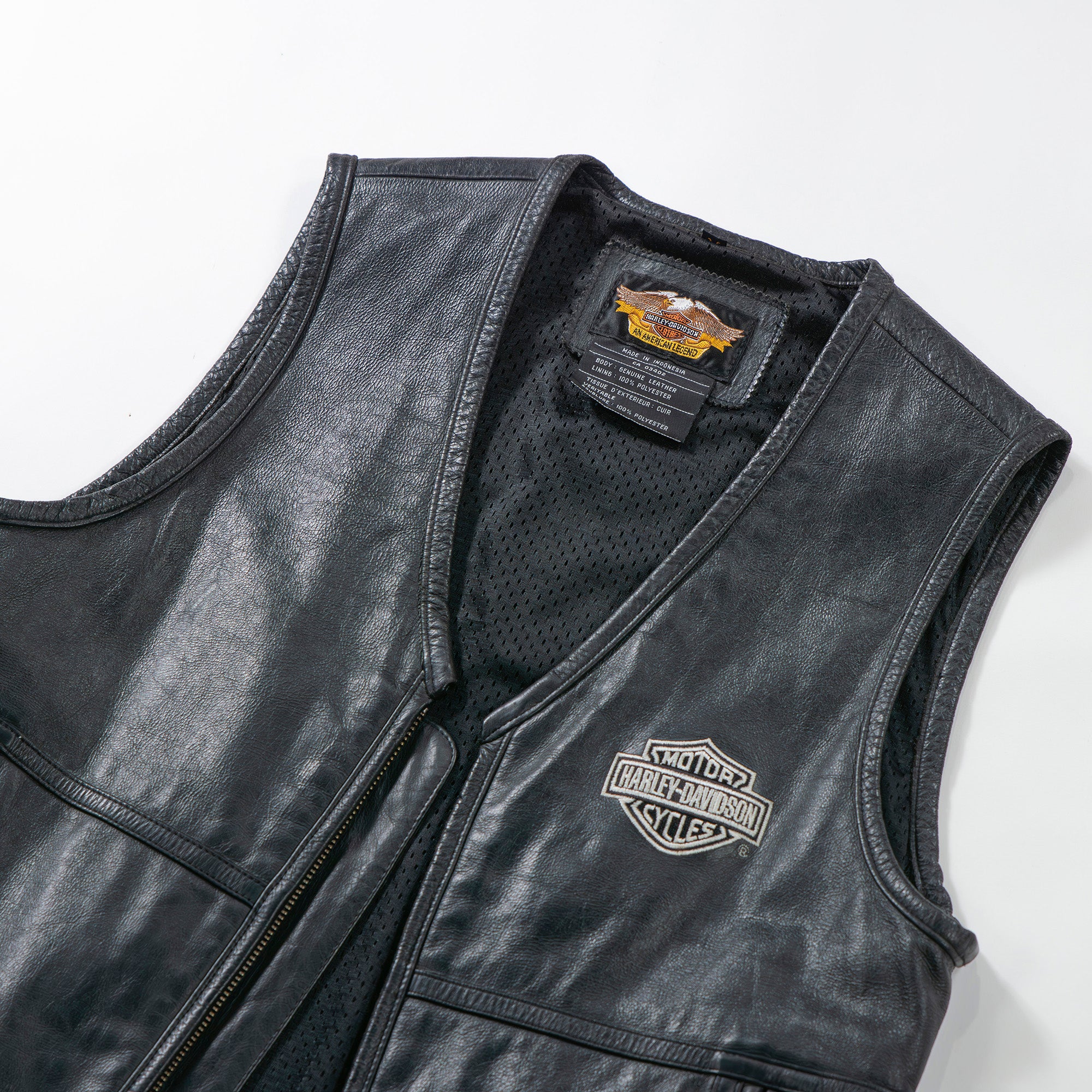 ハーレーダビッドソン HARLEY-DAVIDSON レザーベスト 本革 ブラック 裏地メッシュ 刺繍ロゴ メンズファッション メンズアウター