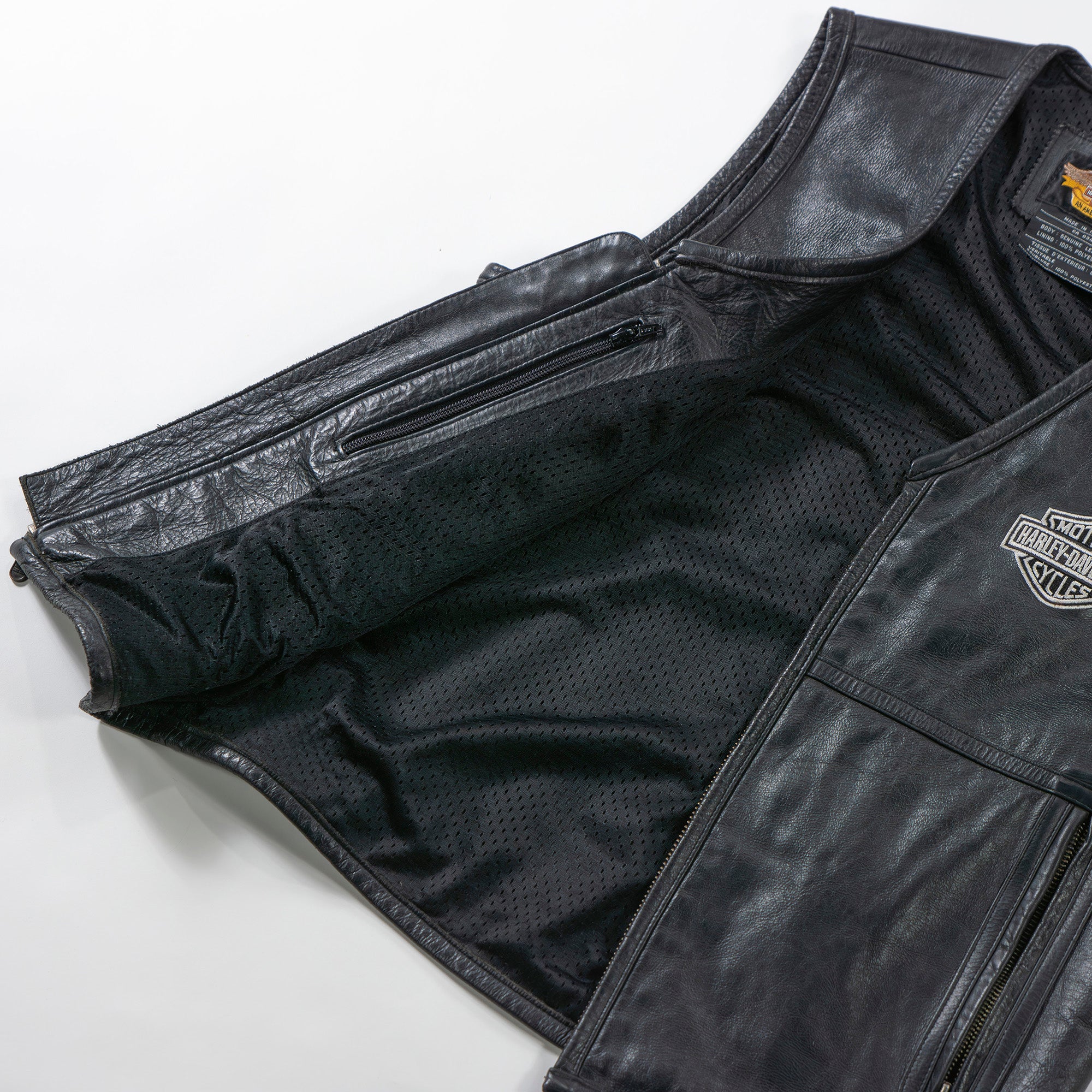 ハーレーダビッドソン HARLEY-DAVIDSON レザーベスト 本革 ブラック 裏地メッシュ 刺繍ロゴ メンズファッション メンズアウター
