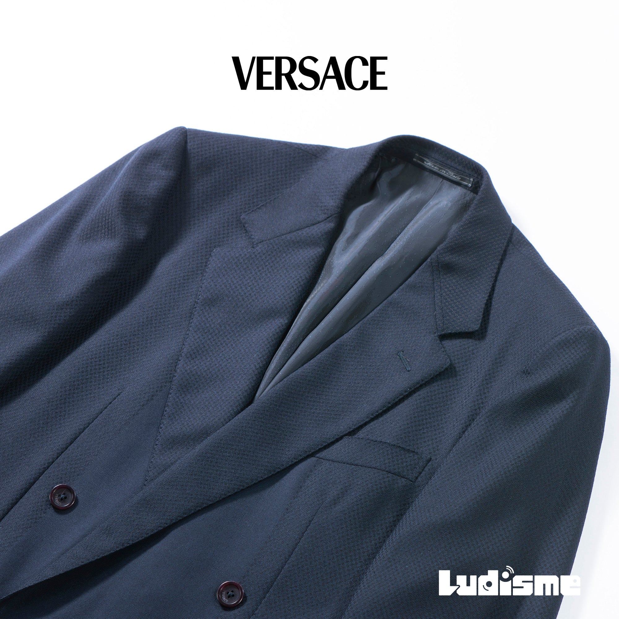 ヴェルサーチ GIANNI VERSACE ヴィンテージ テーラードジャケット ダブルブレスト 切り替えデザイン ネイビー イタリア製 メンズ