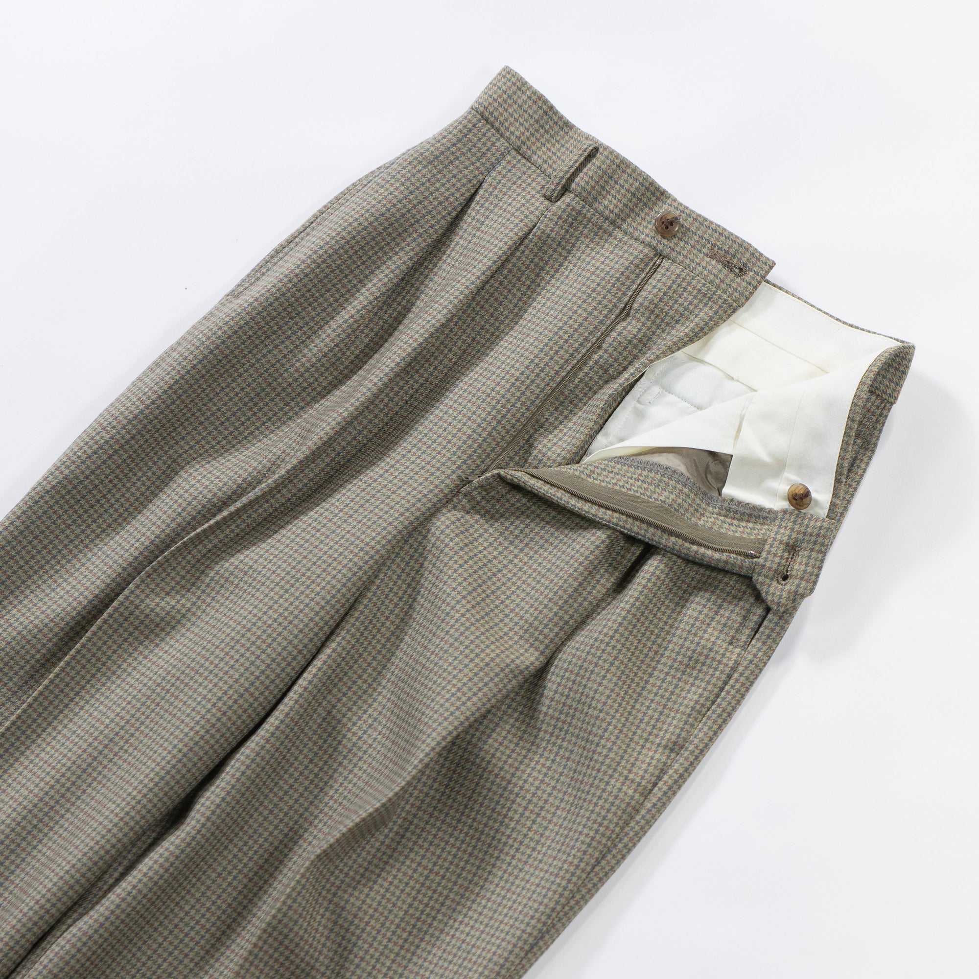 NEWYORKER 2-pleat wool slacks, gun club check, center press, trousers, American traditional, unisex