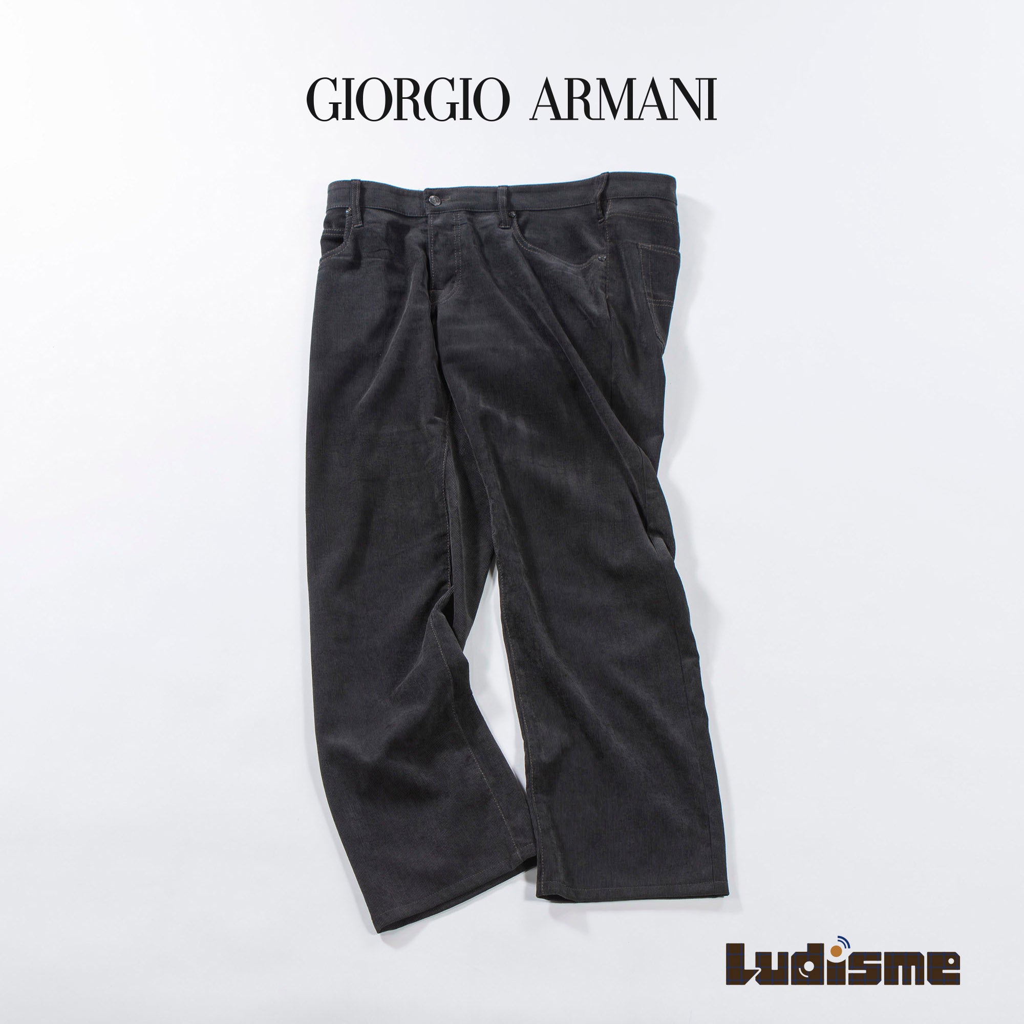 アルマーニ GIORGIO ARMANI コーデュロイワイドパンツ 38 ブラック ボタンフライ レザーパッチ イタリア サマーコーデュロイ メンズパンツ