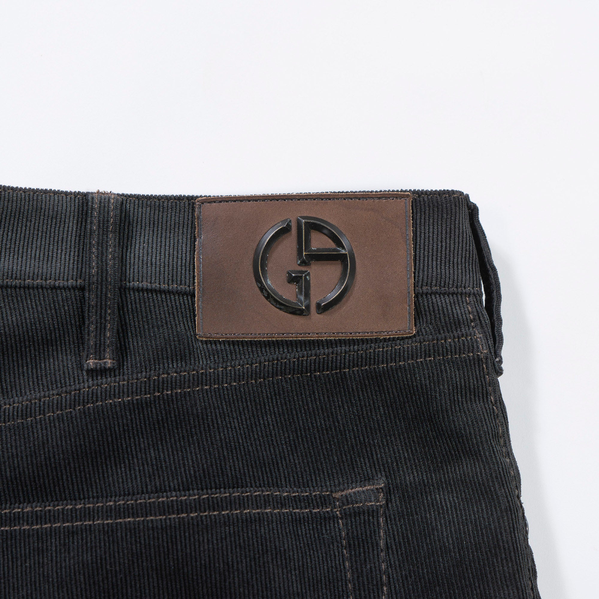 Armani GIORGIO ARMANI Corduroy wide pants size 38 Black Button fly Leather patch Italian summer corduroy Men's pants