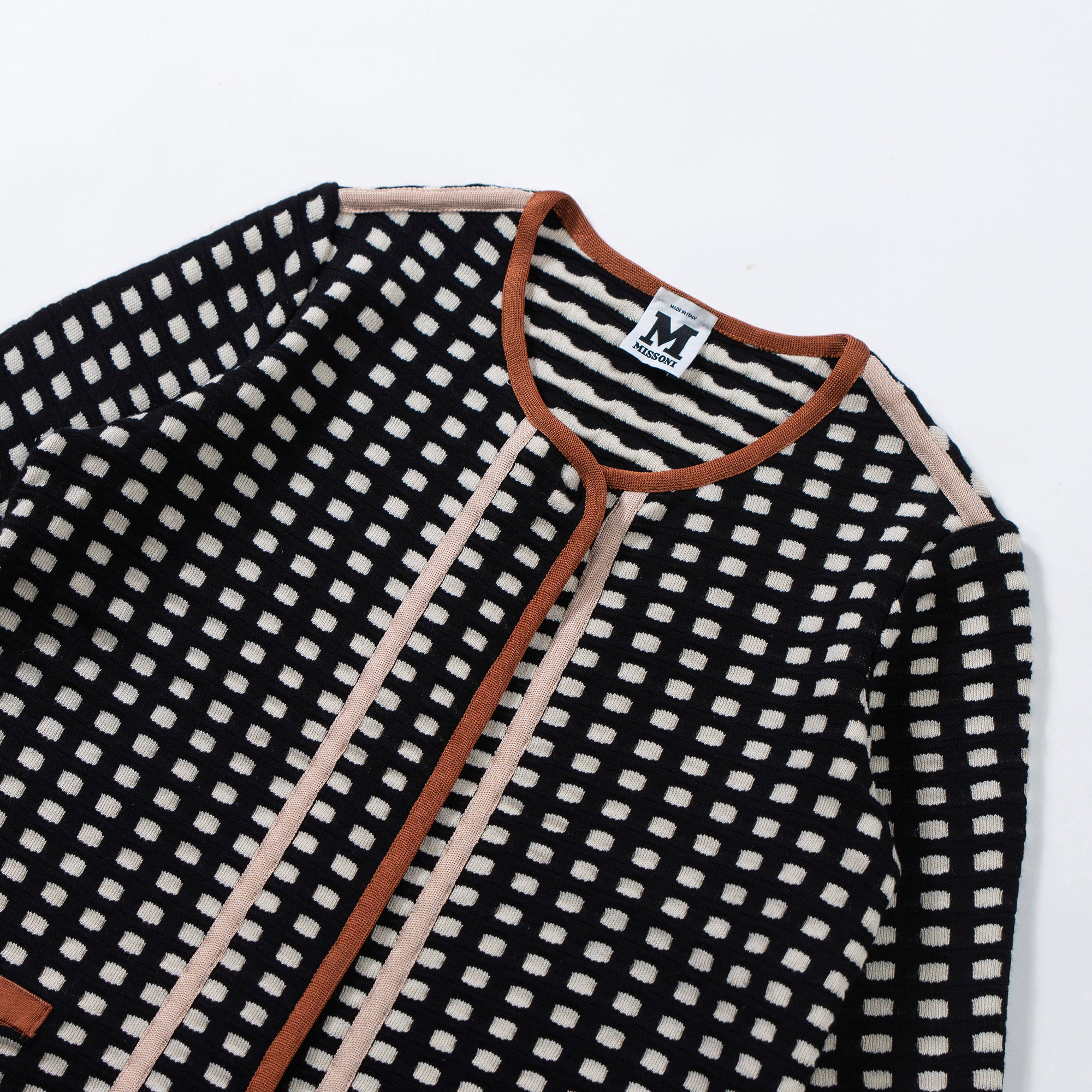 ミッソーニ M MISSONI クルーネック ショートスリーブニットカーディガン 幾何学 半袖 イタリア製 レディース トップス サマーニット
