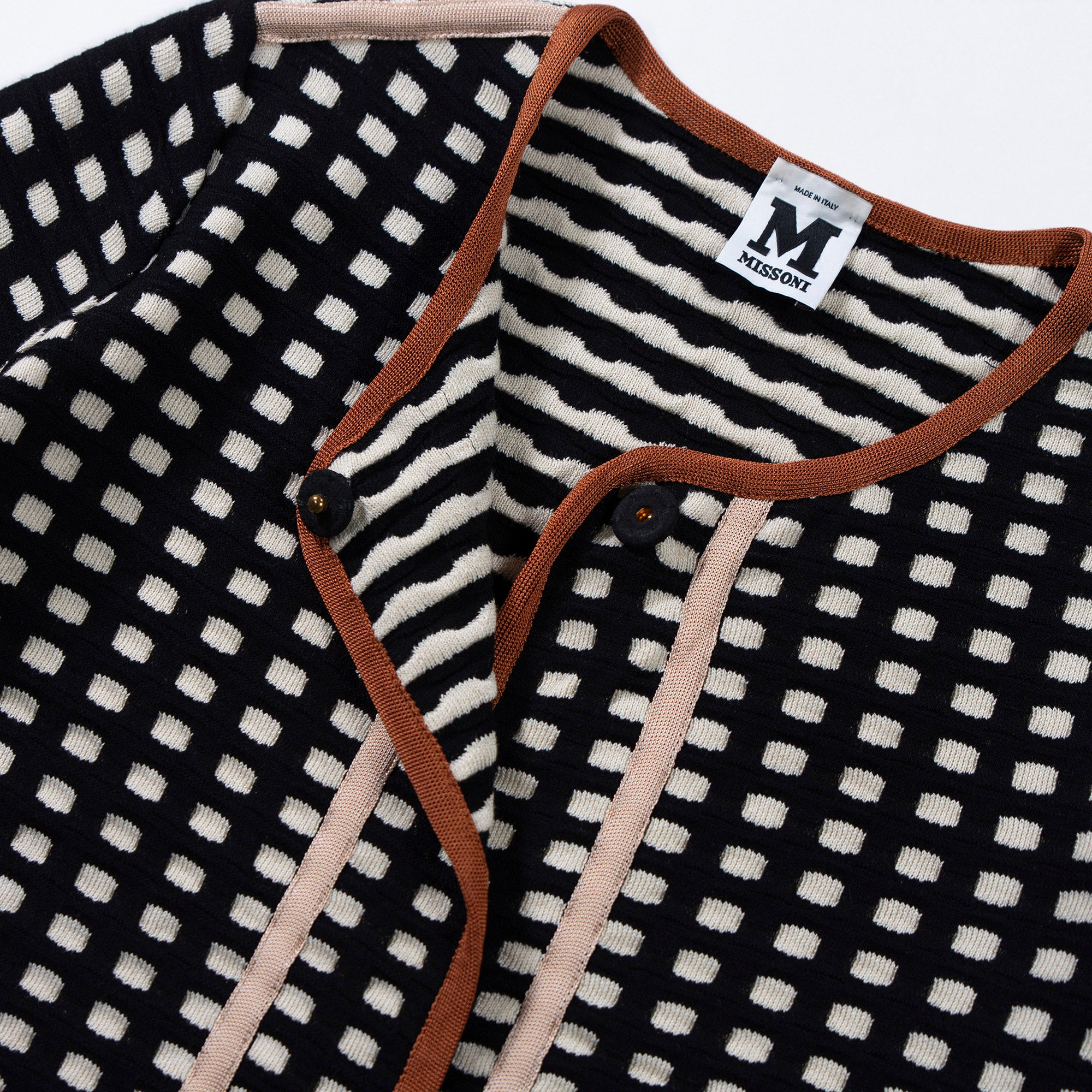 ミッソーニ M MISSONI クルーネック ショートスリーブニットカーディガン 幾何学 半袖 イタリア製 レディース トップス サマーニット