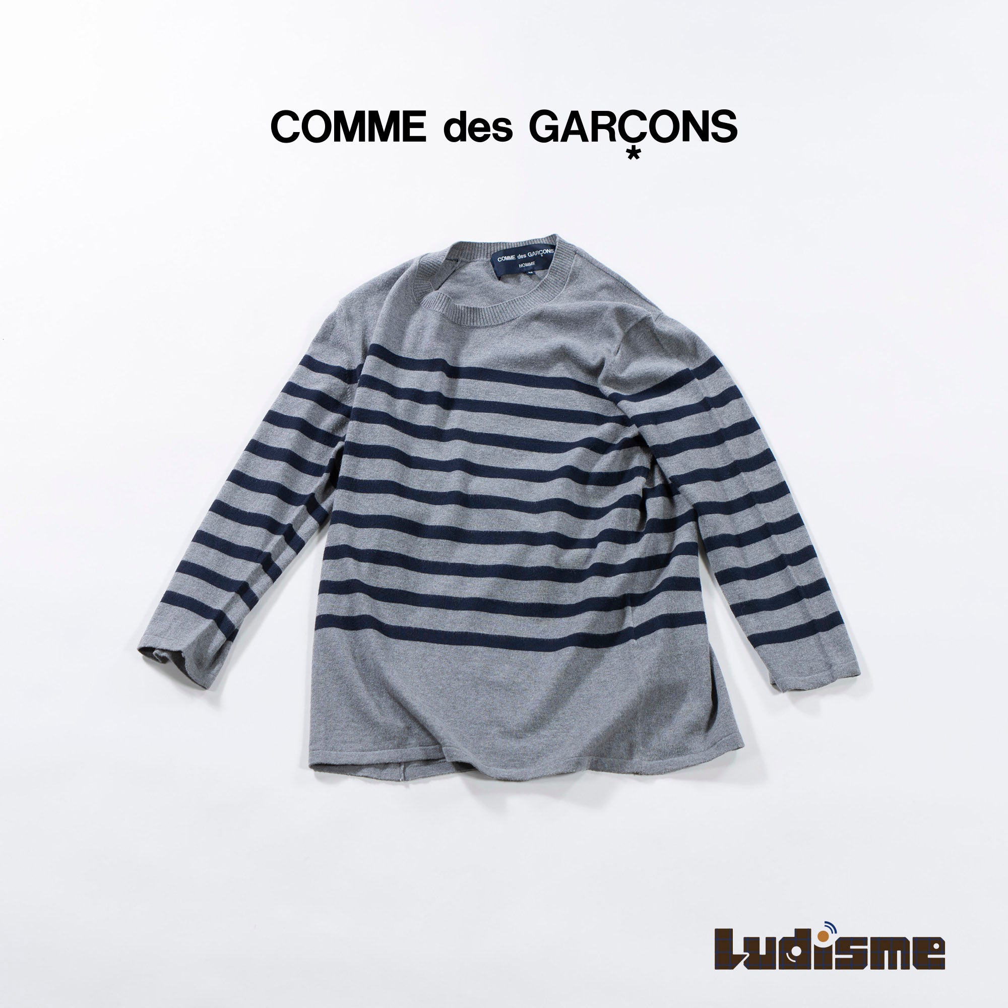 COMME des GARCONS HOMME AD2010 crew neck cotton striped knit 3/4 length men's top
