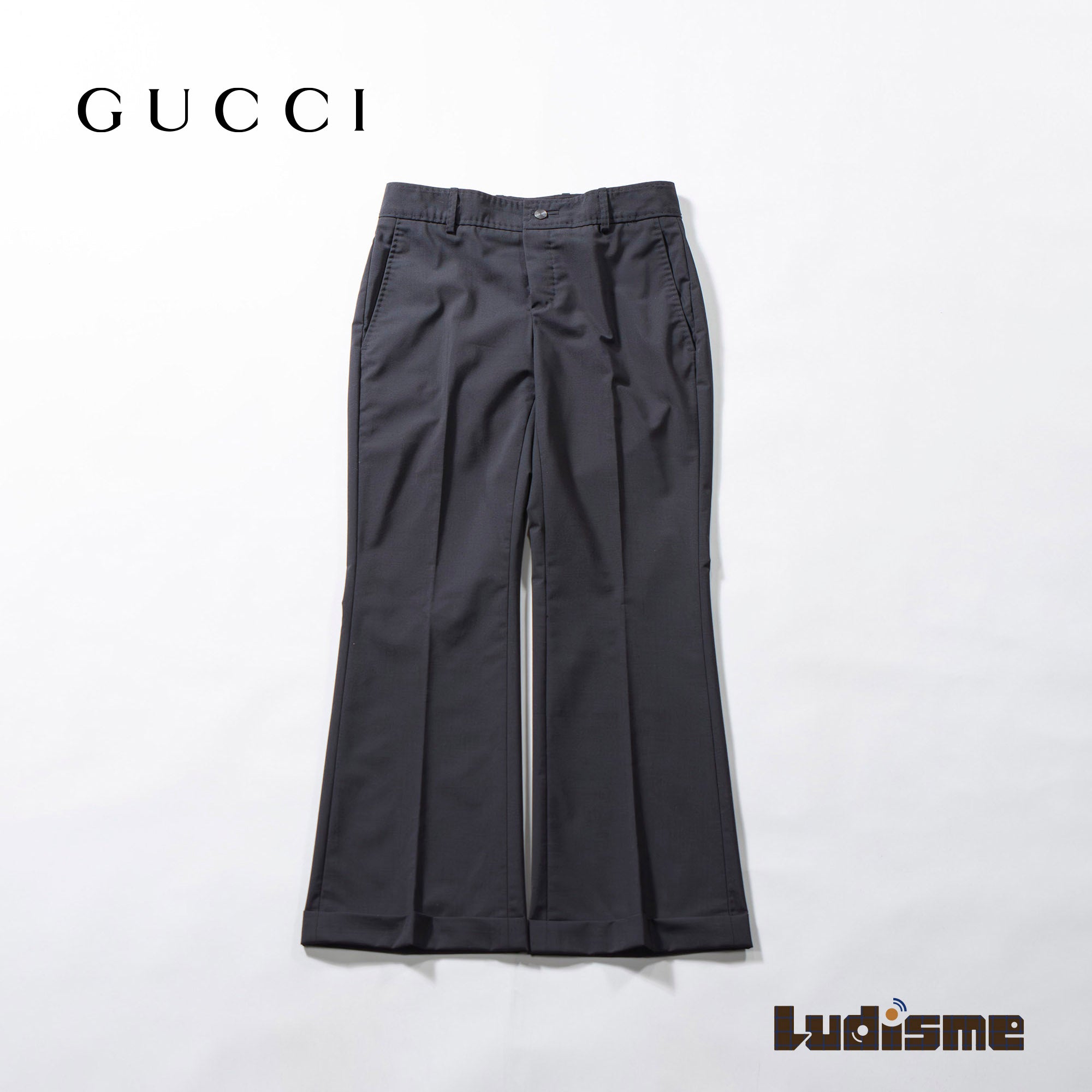 グッチ GUCCI フレアスラックス ウール混 センタープレス ボタン